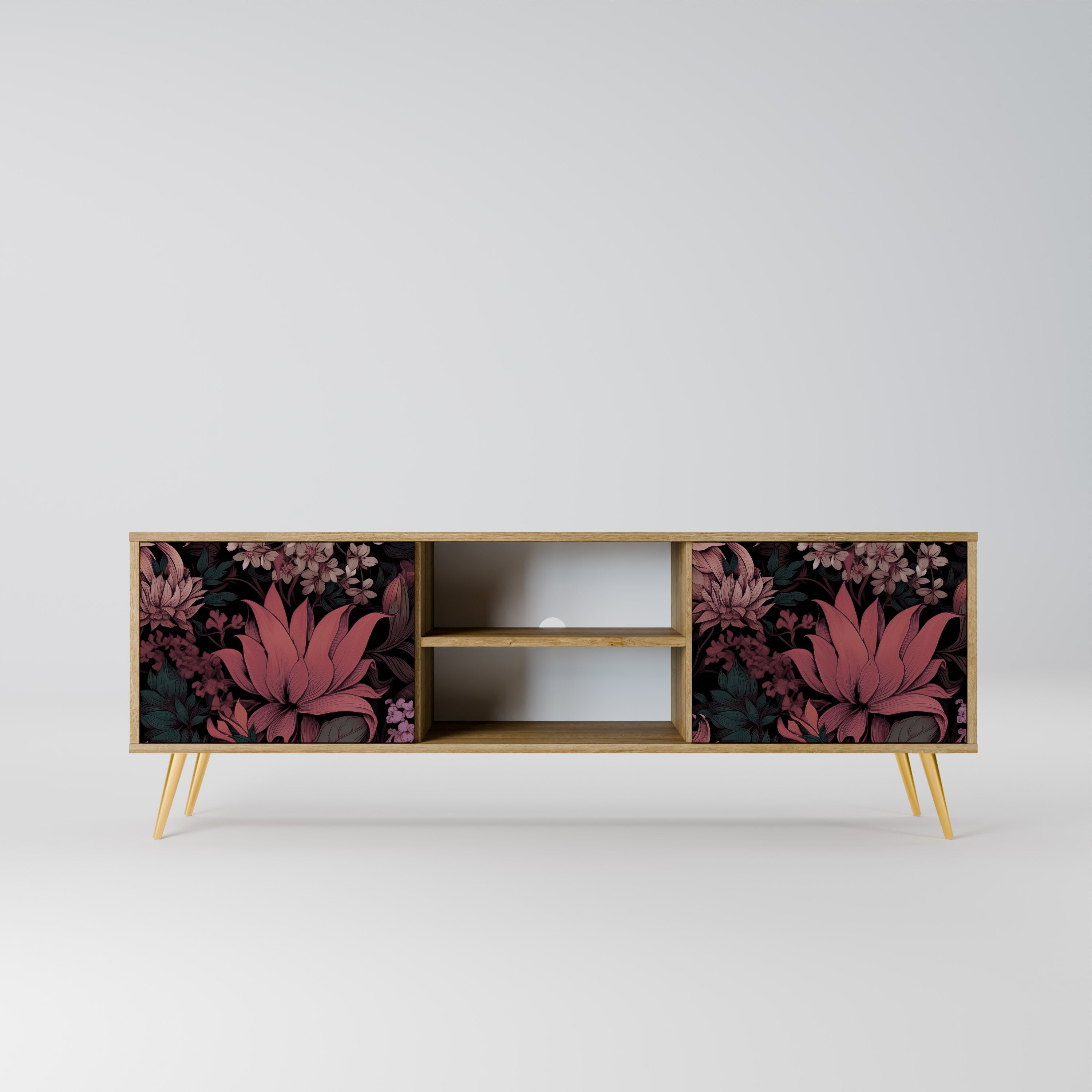 FLORAL WHISPER 2-Door TV Stand in Oak Effect