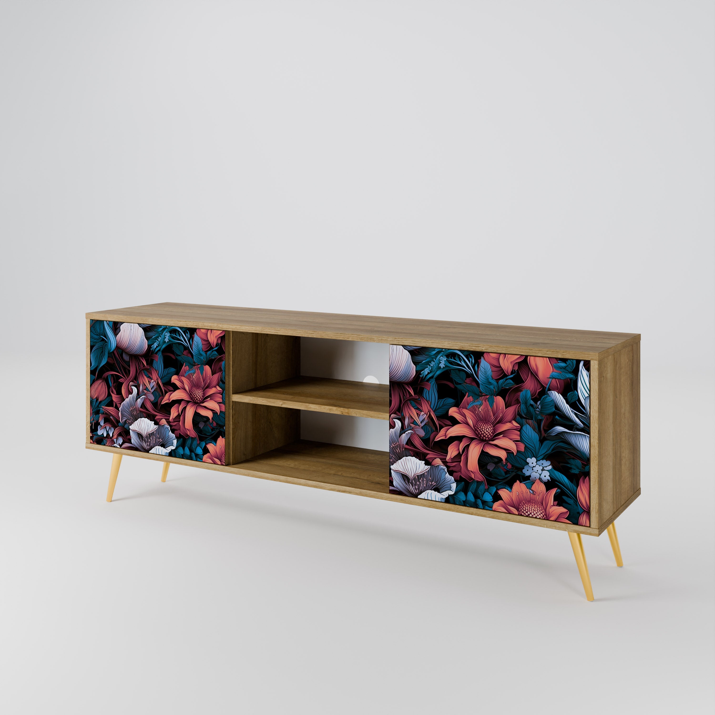 ETHEREAL BLOSSOMS 2-Door TV Stand in Oak Effect