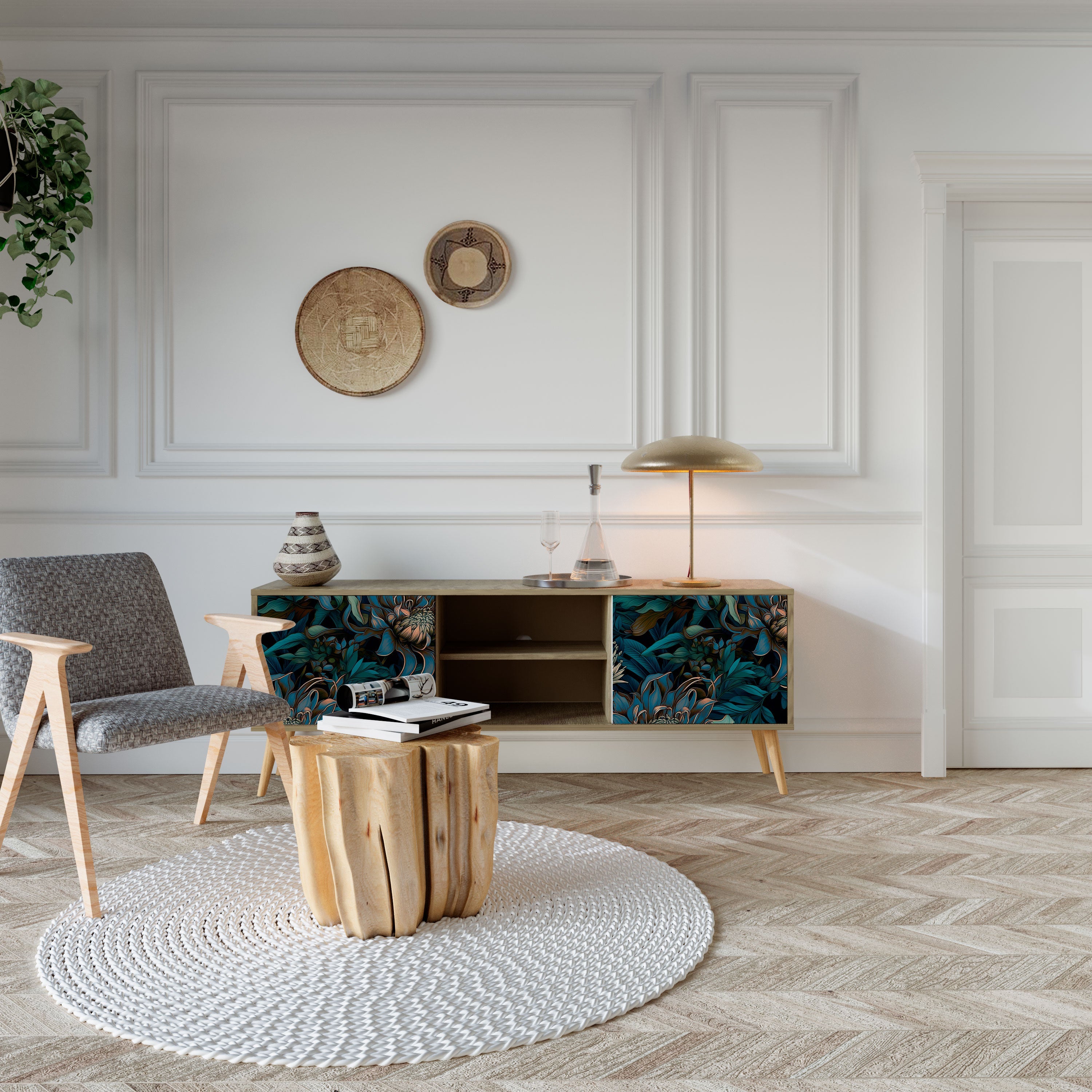 TWILIGHT BLOOM 2-Door TV Stand in Oak Effect