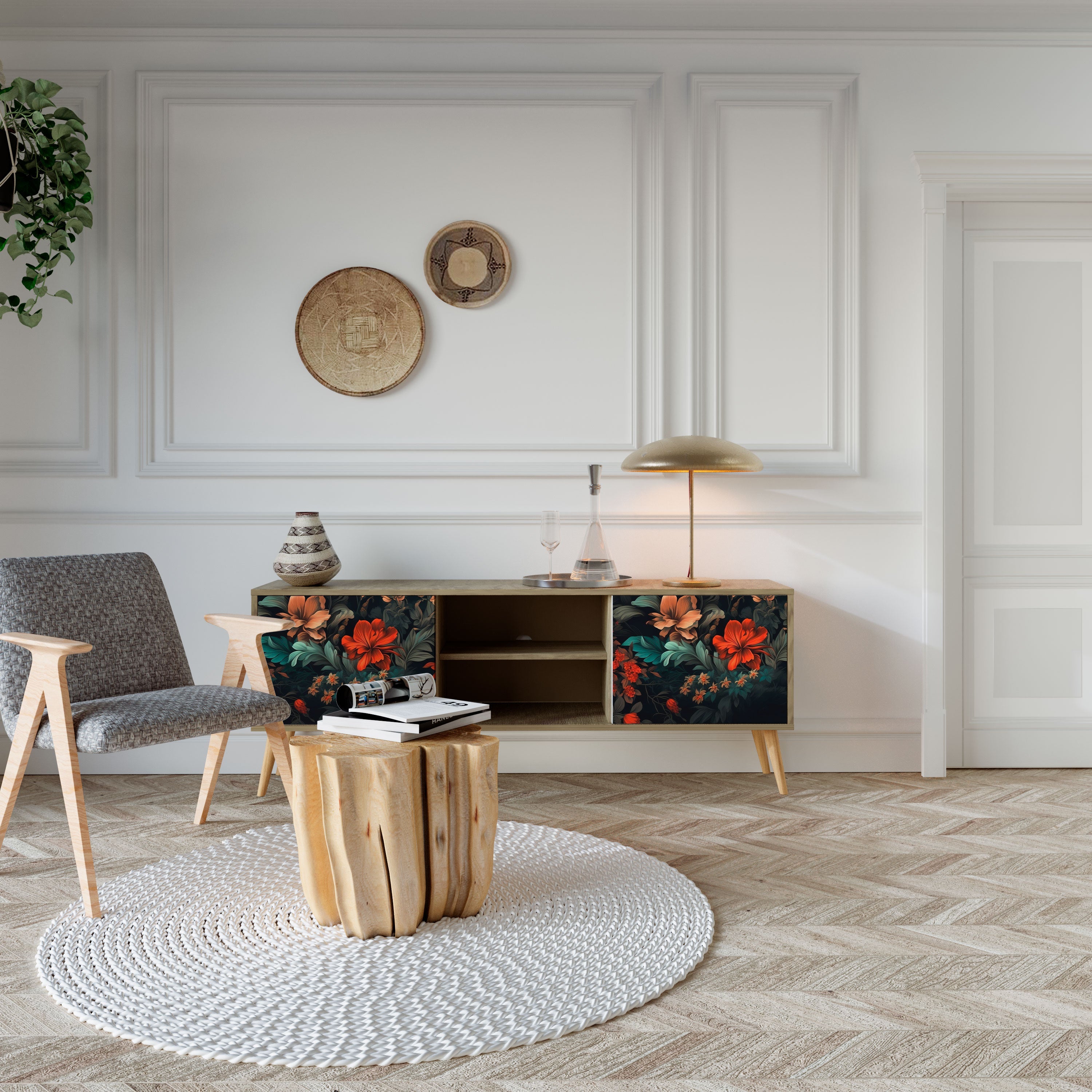 IMAGINARY BLOSSOM 2-Door TV Stand in Oak Effect