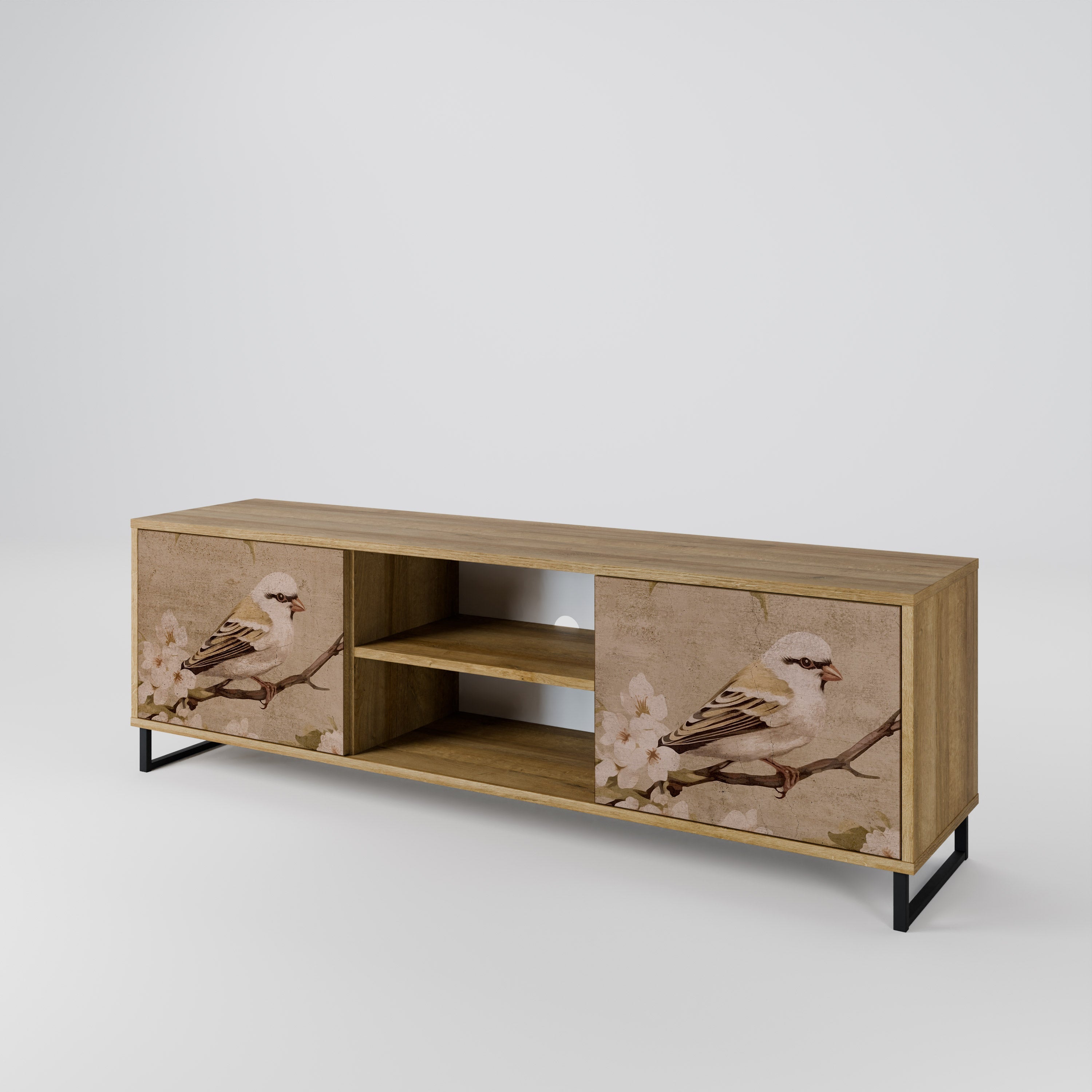 PETAL DISTINGUISH 2-Door TV Stand in Oak Effect