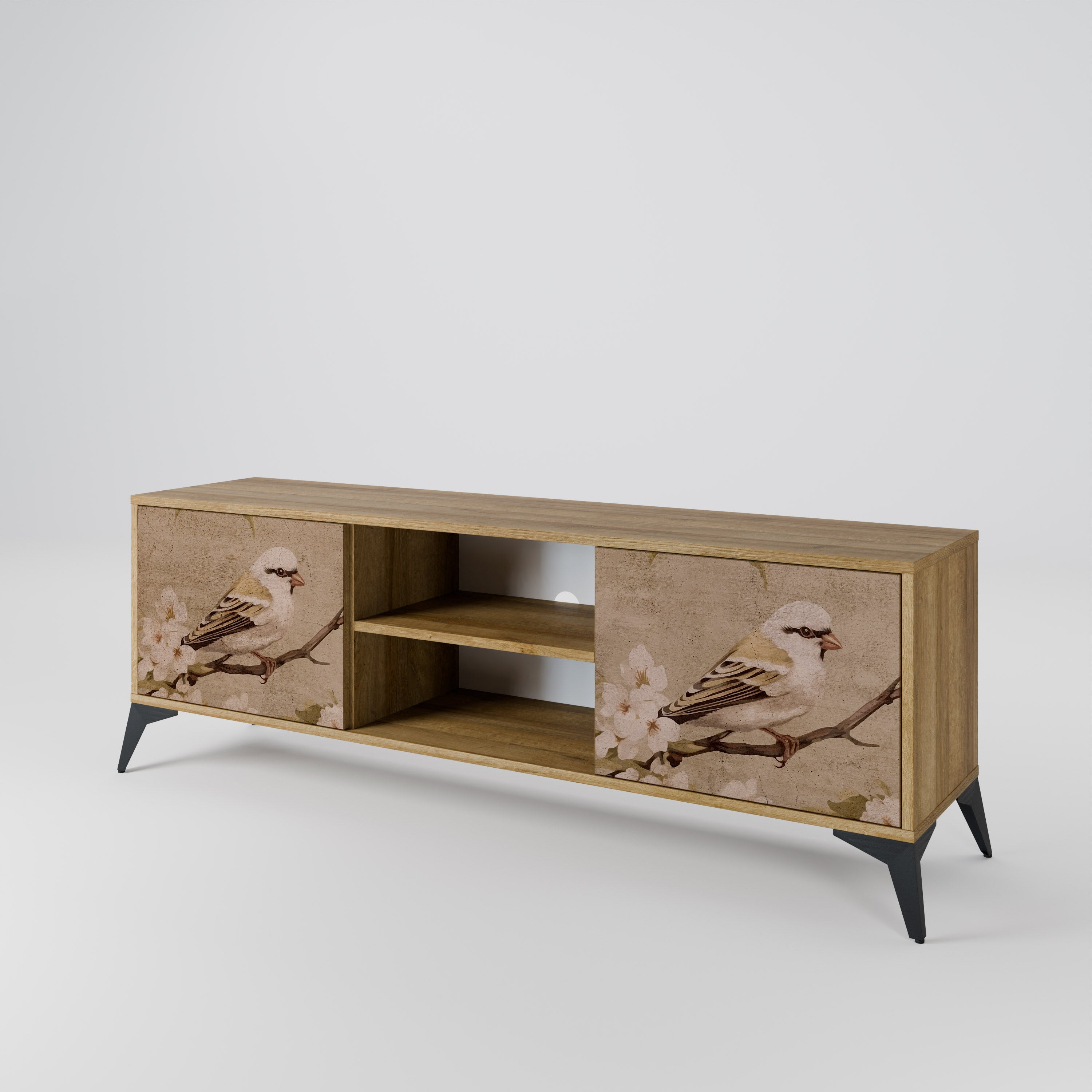 PETAL DISTINGUISH 2-Door TV Stand in Oak Effect