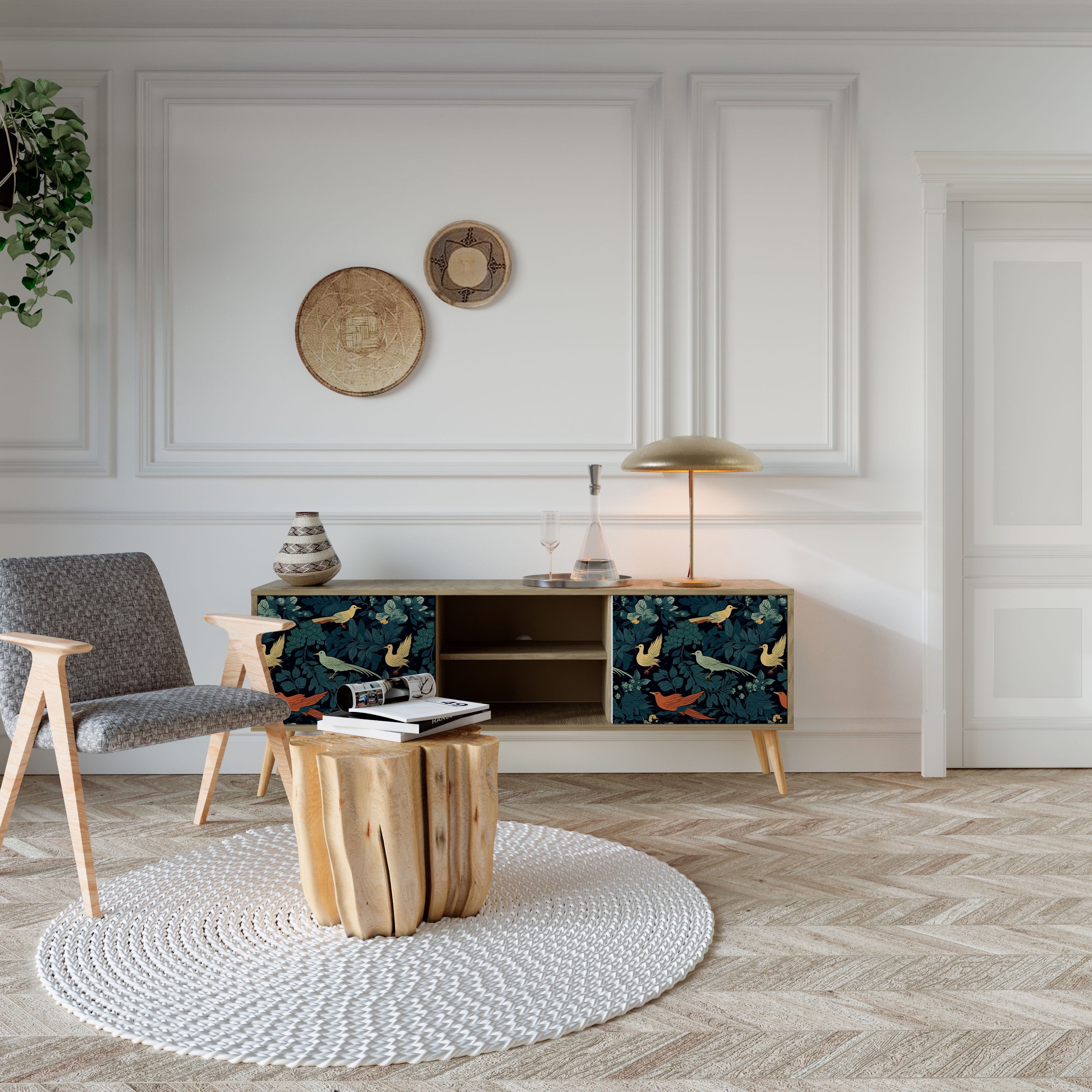 FOWL ORNAMENT 2-Door TV Stand in Oak Effect