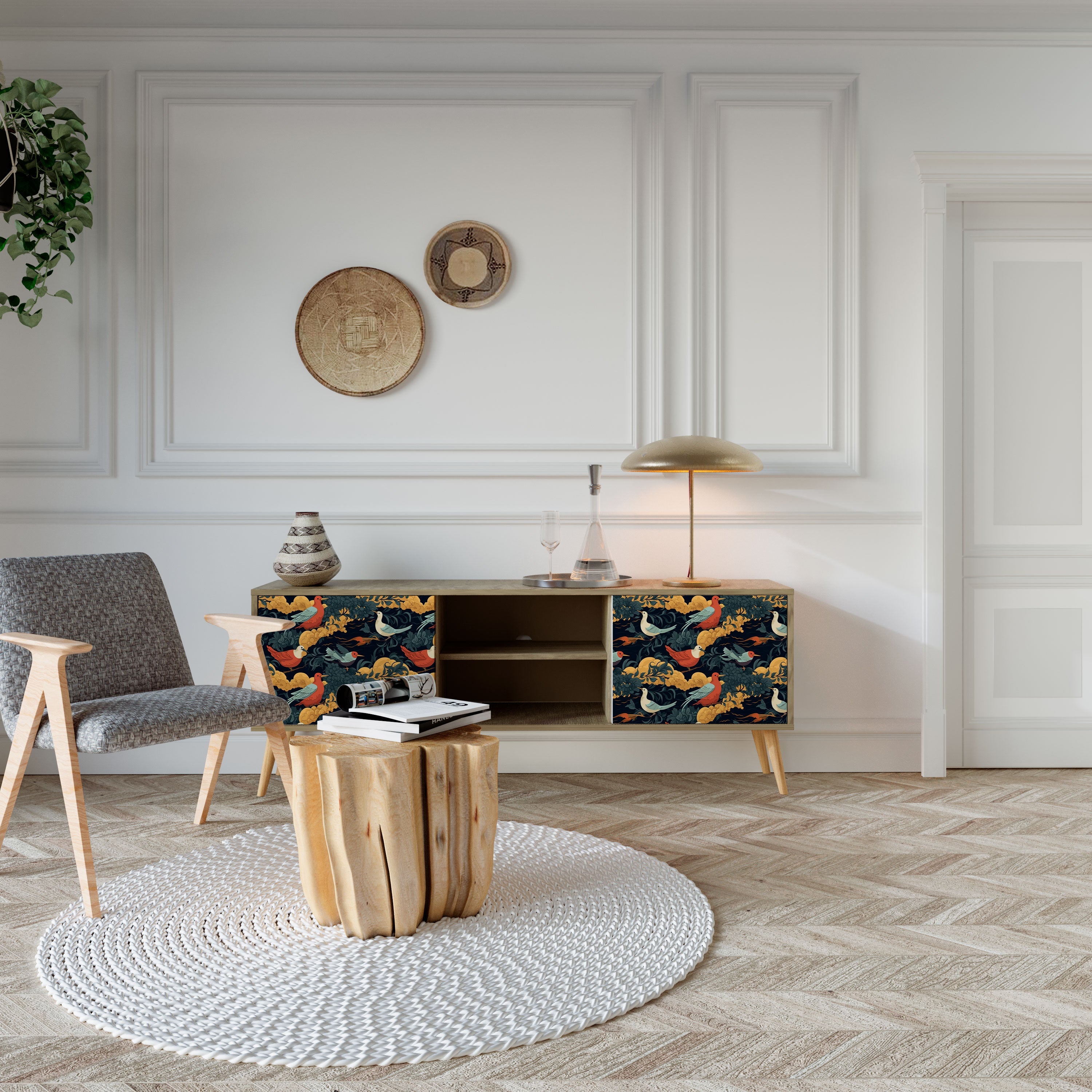 FOWLY DAZE 2-Door TV Stand in Oak Effect