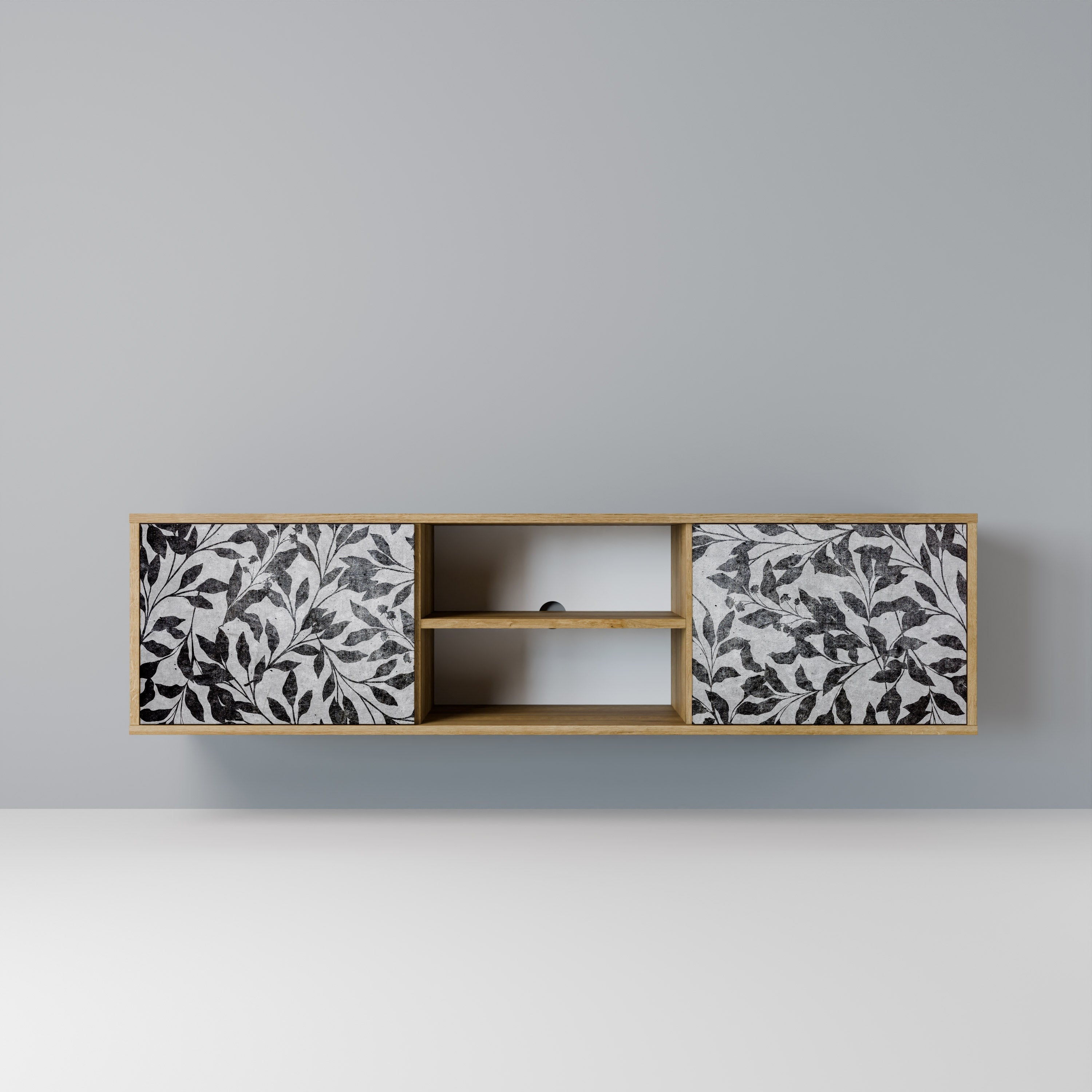 CHARCOAL SPROUT 2-Door TV Stand in Oak Effect