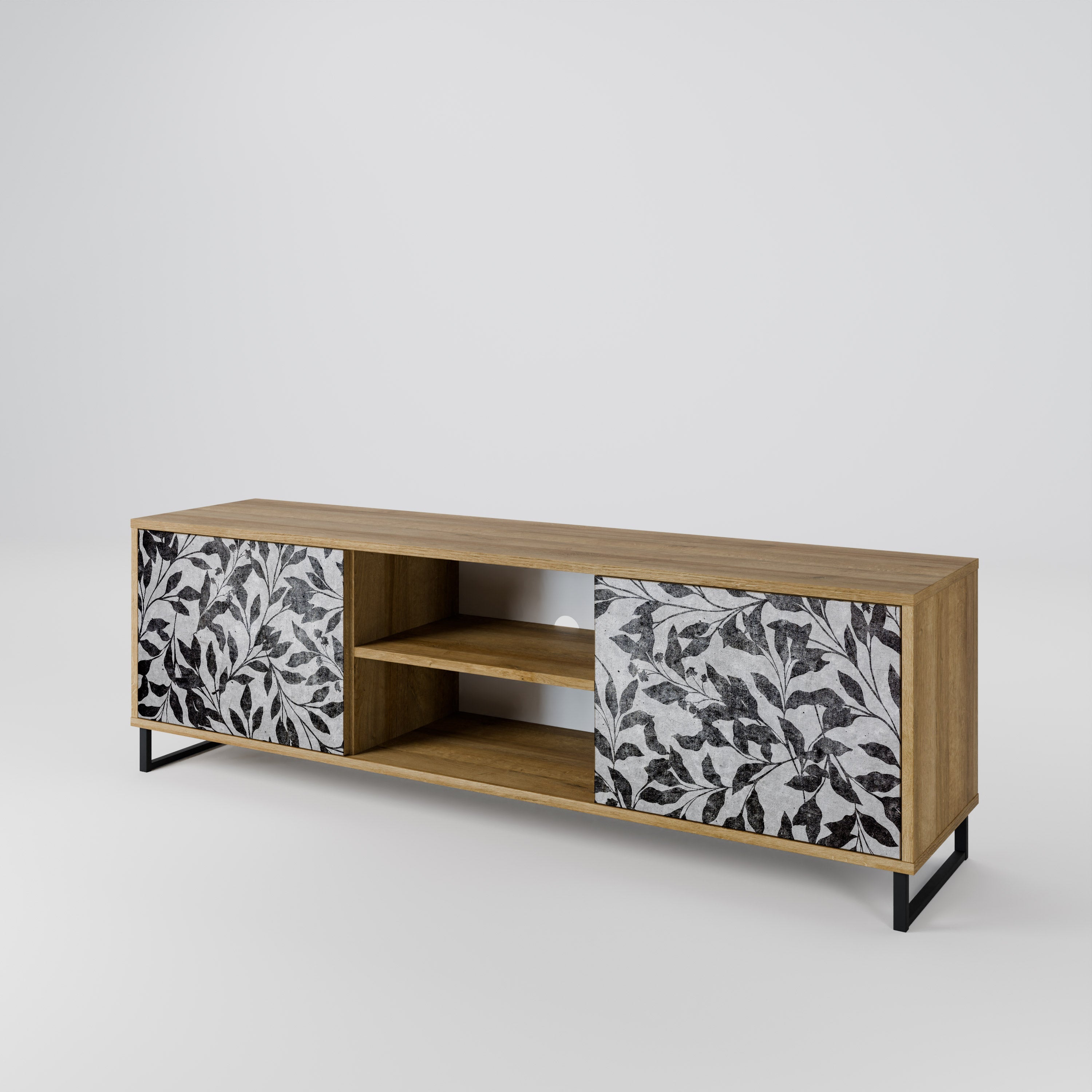 CHARCOAL SPROUT 2-Door TV Stand in Oak Effect