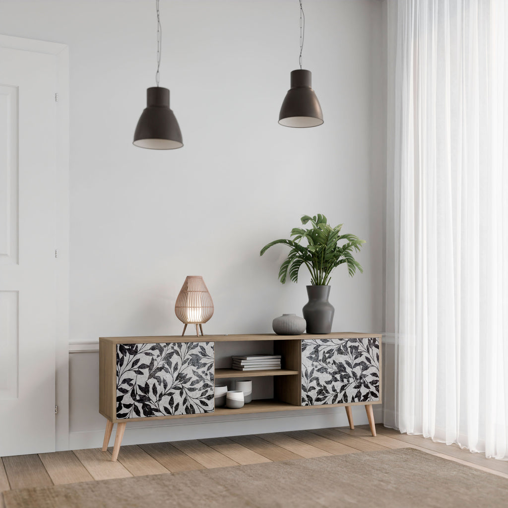 CHARCOAL SPROUT 2-Door TV Stand in Oak Effect