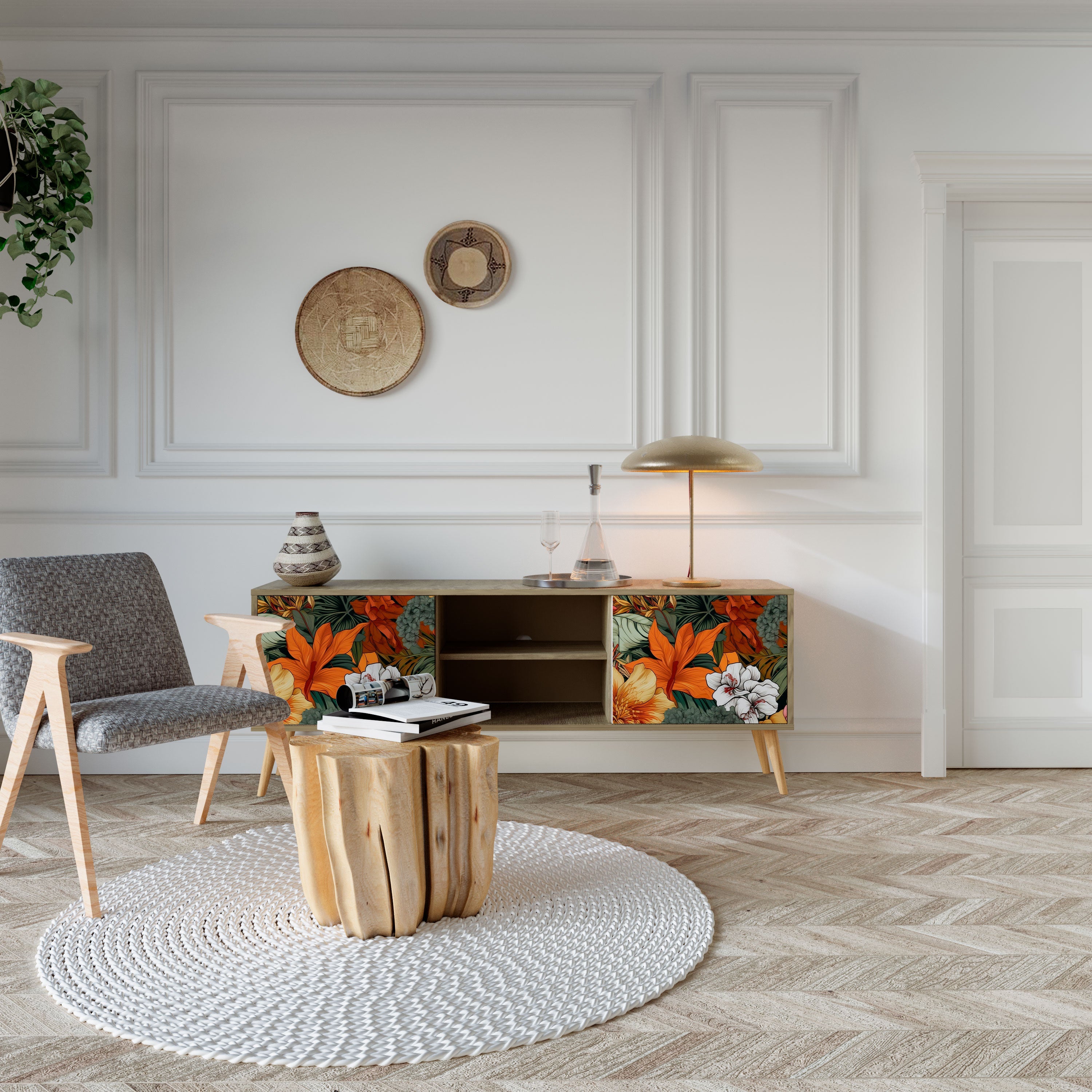 RADIANT FLORA Móvel de TV com 2 Portas em Efeito Carvalho