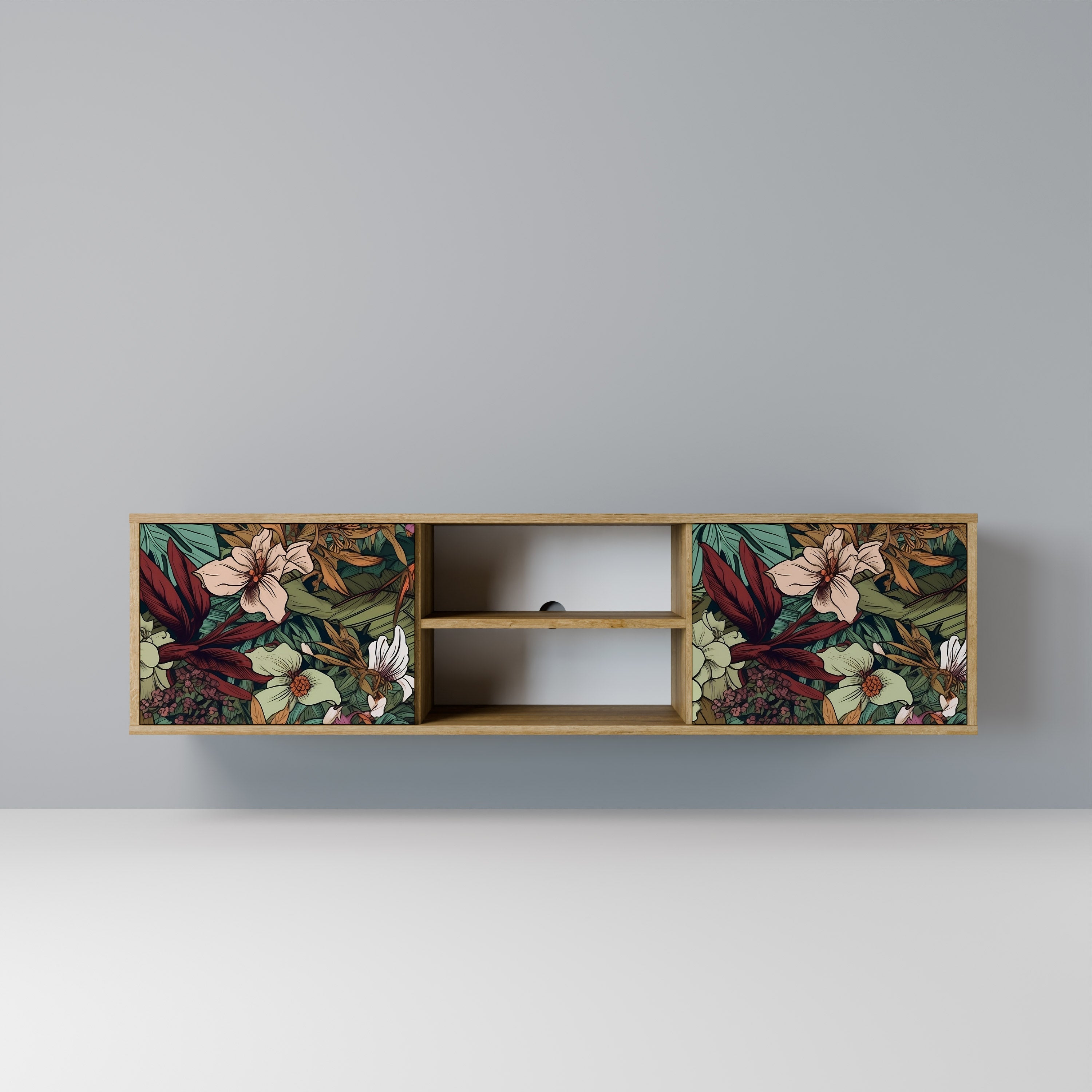 BOTANICAL EMERGENCE 2-Door TV Stand in Oak Effect