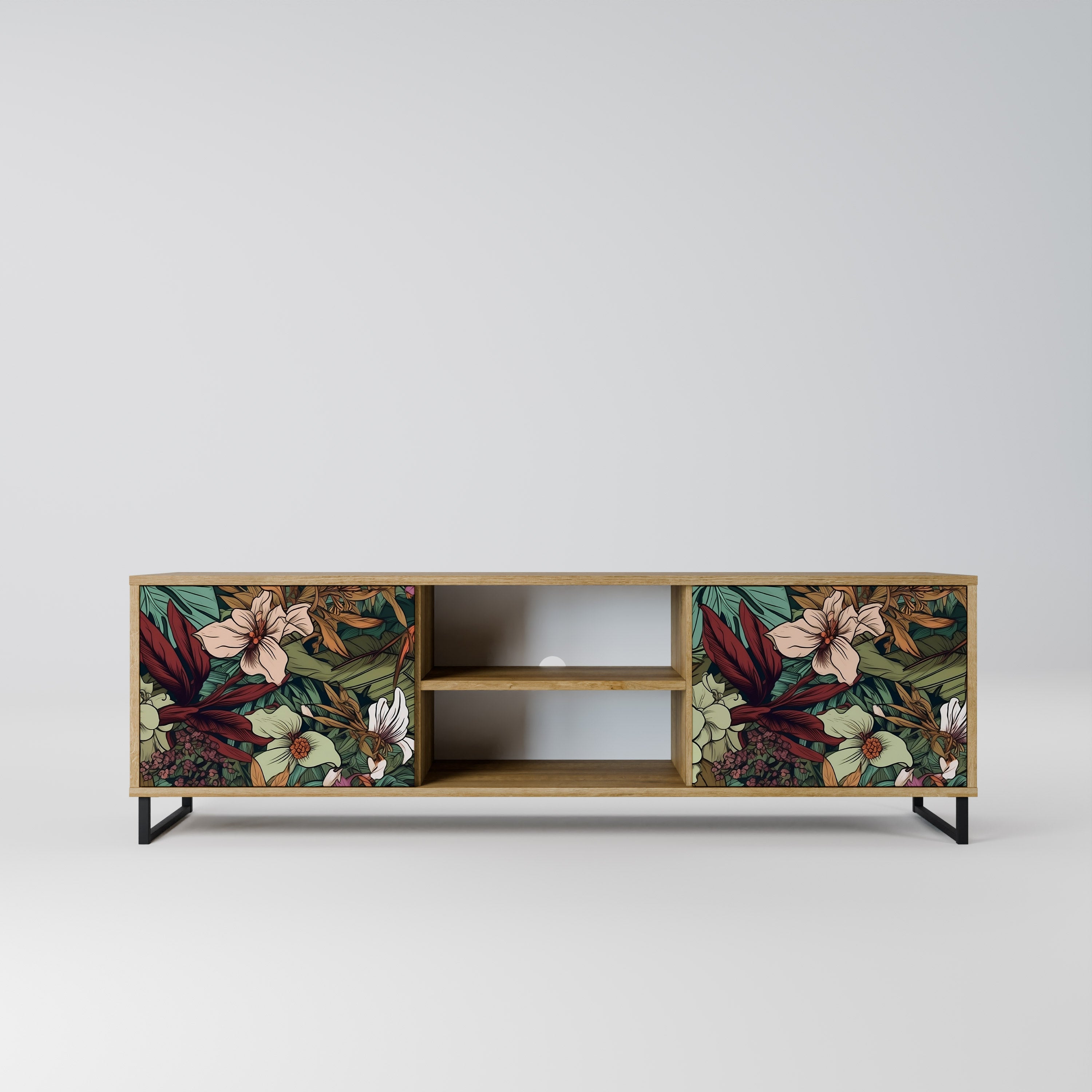 BOTANICAL EMERGENCE 2-Door TV Stand in Oak Effect