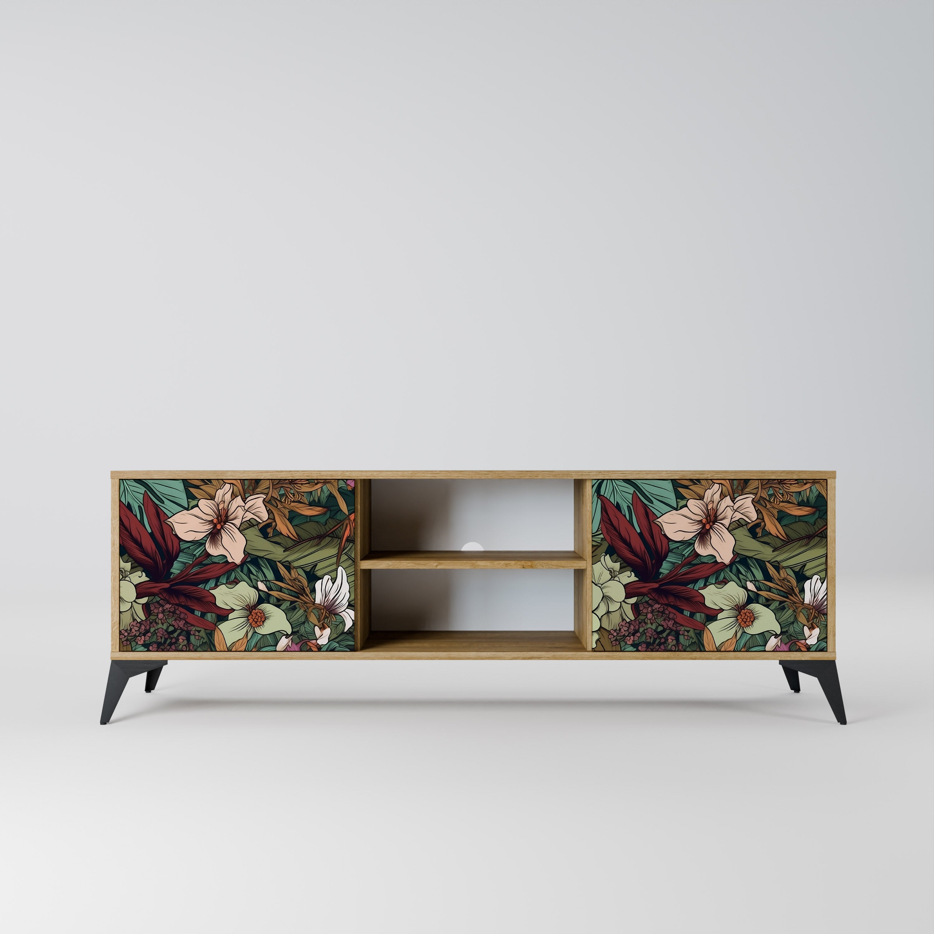 BOTANICAL EMERGENCE 2-Door TV Stand in Oak Effect