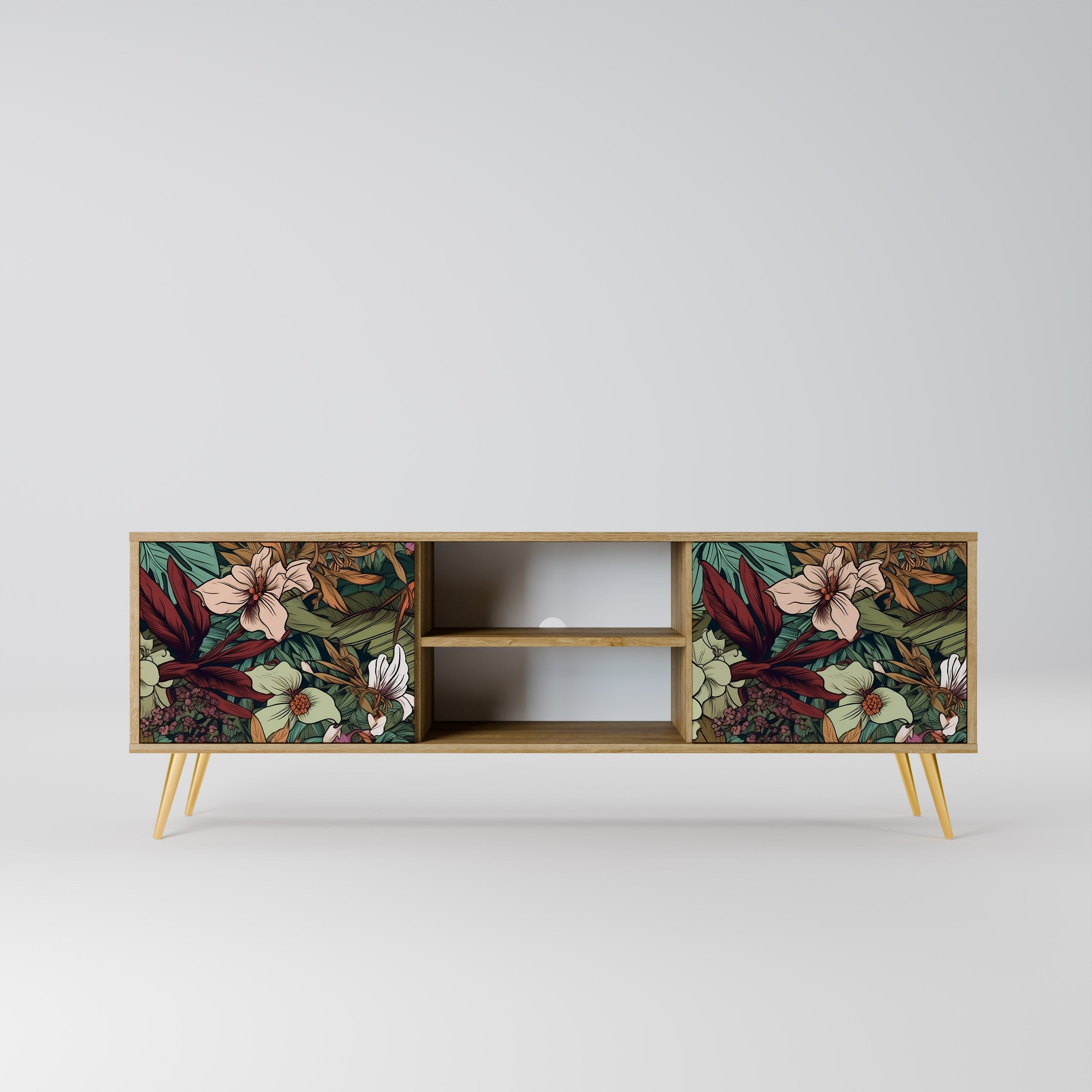 BOTANICAL EMERGENCE 2-Door TV Stand in Oak Effect