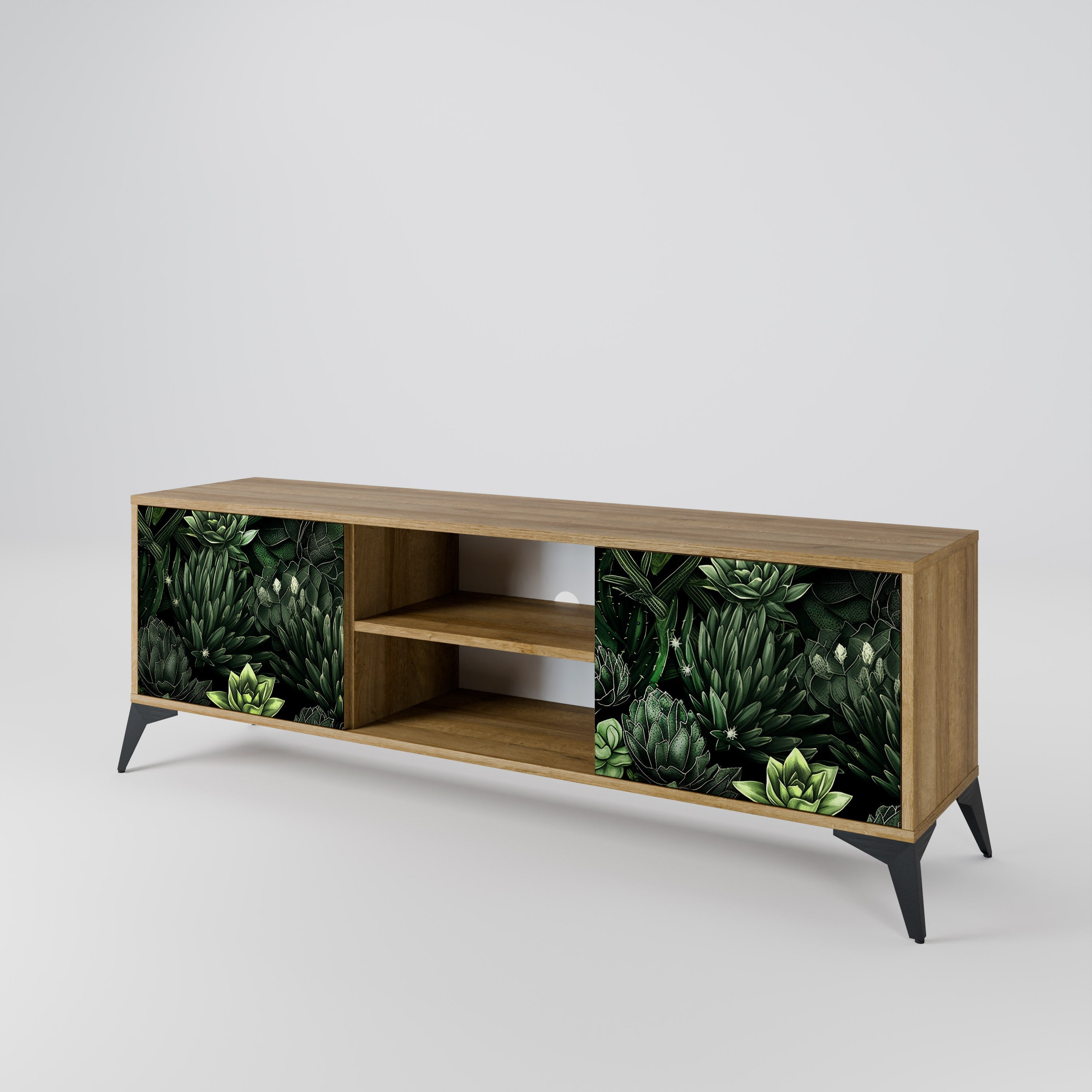 SUCCULENT JUNGLE 2-Door TV Stand in Oak Effect