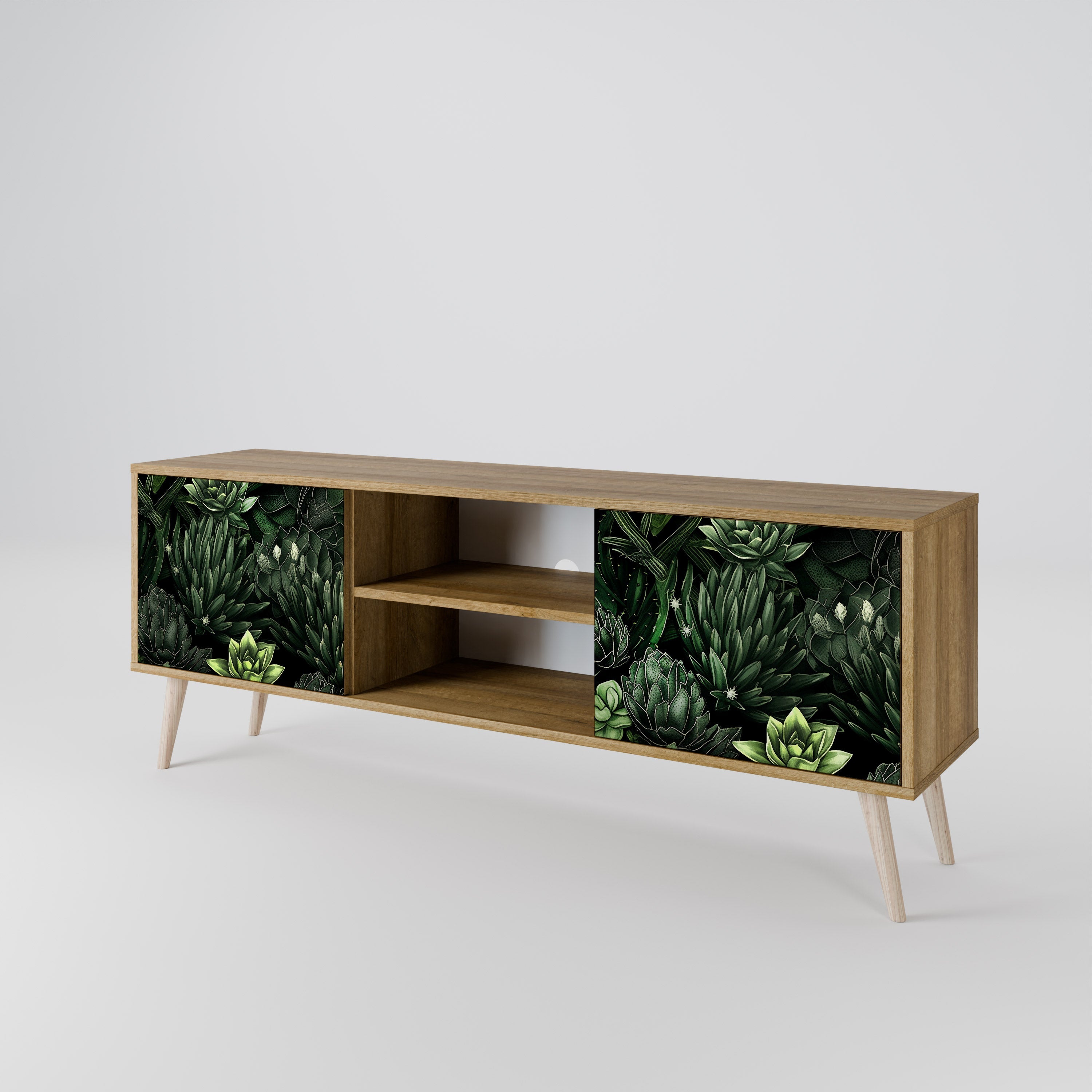 SUCCULENT JUNGLE 2-Door TV Stand in Oak Effect