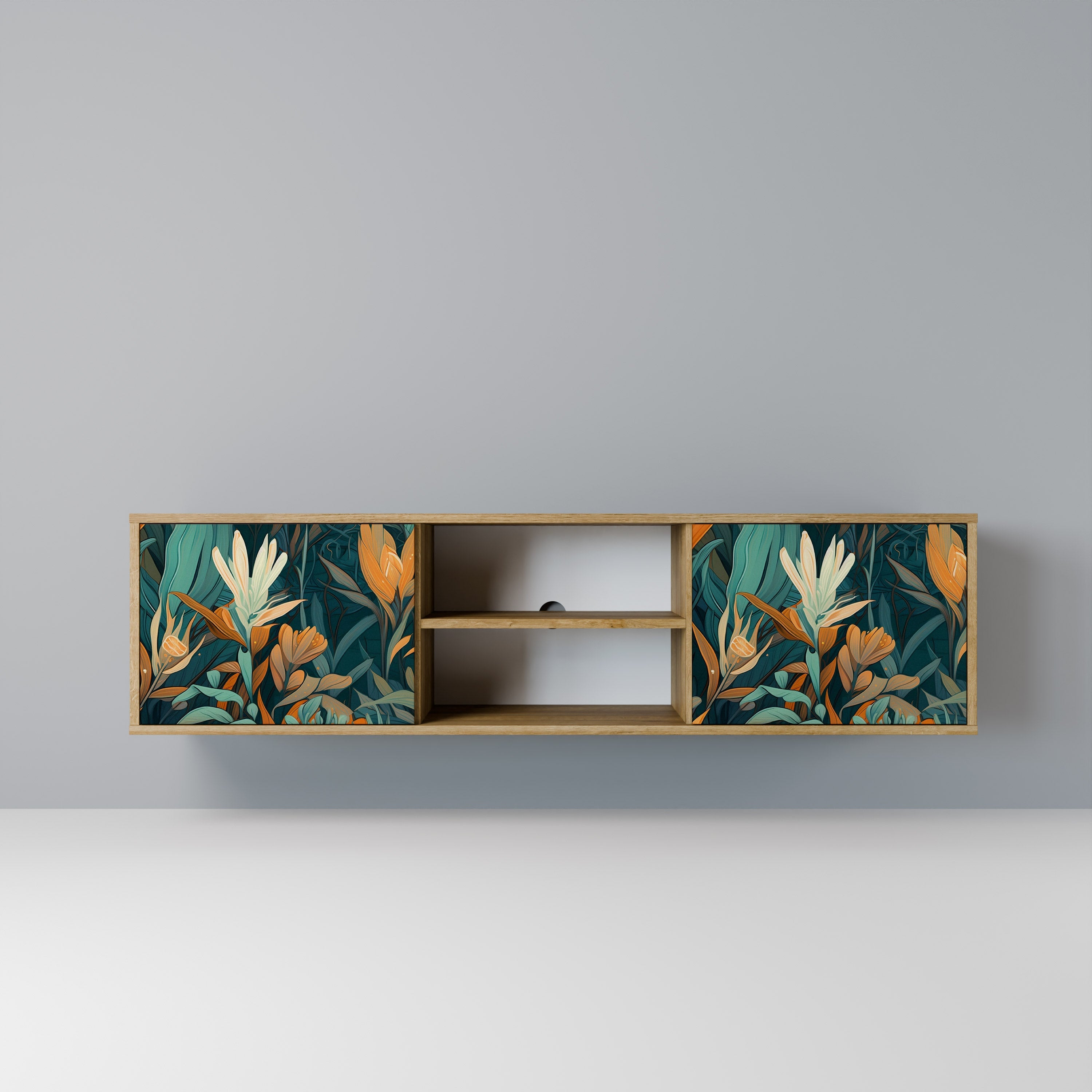 FLORAL SERENITY 2-Door TV Stand in Oak Effect