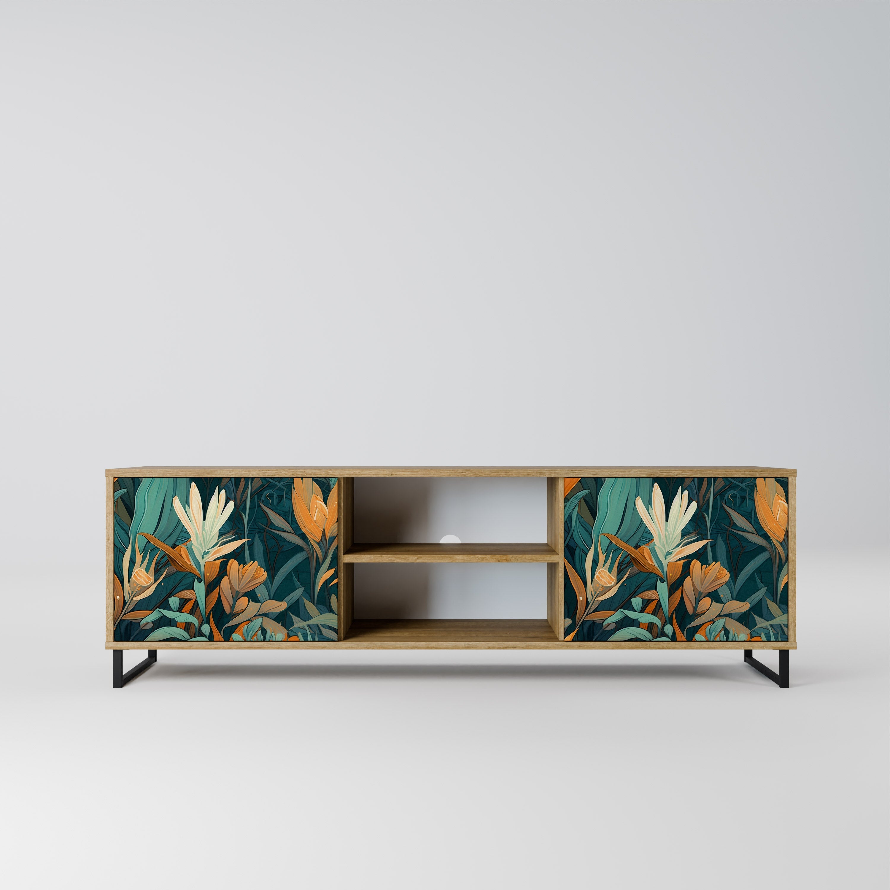 FLORAL SERENITY 2-Door TV Stand in Oak Effect