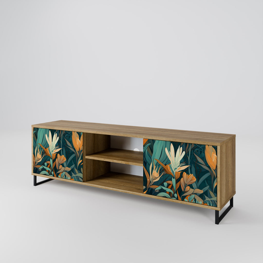 FLORAL SERENITY 2-Door TV Stand in Oak Effect