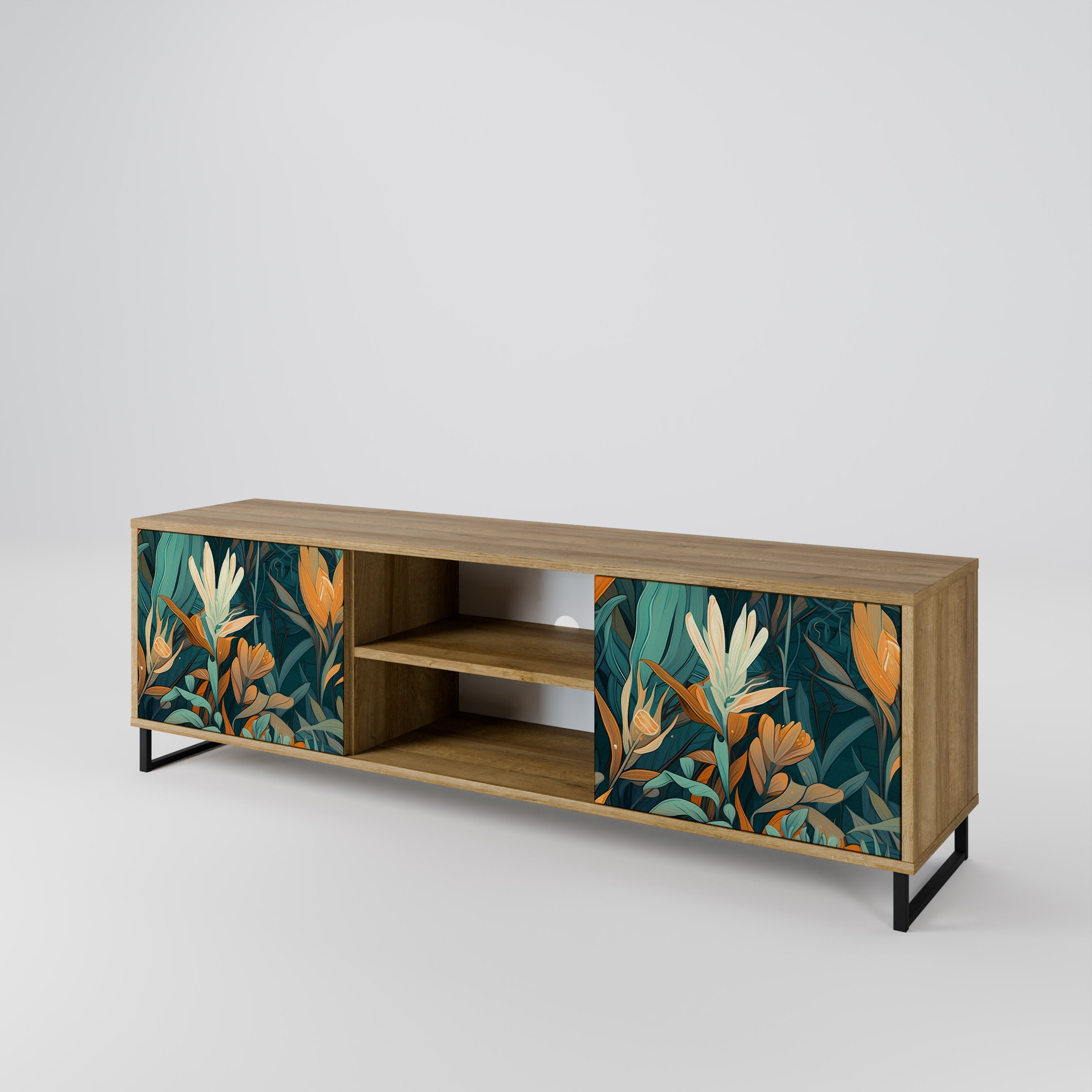 FLORAL SERENITY 2-Door TV Stand in Oak Effect