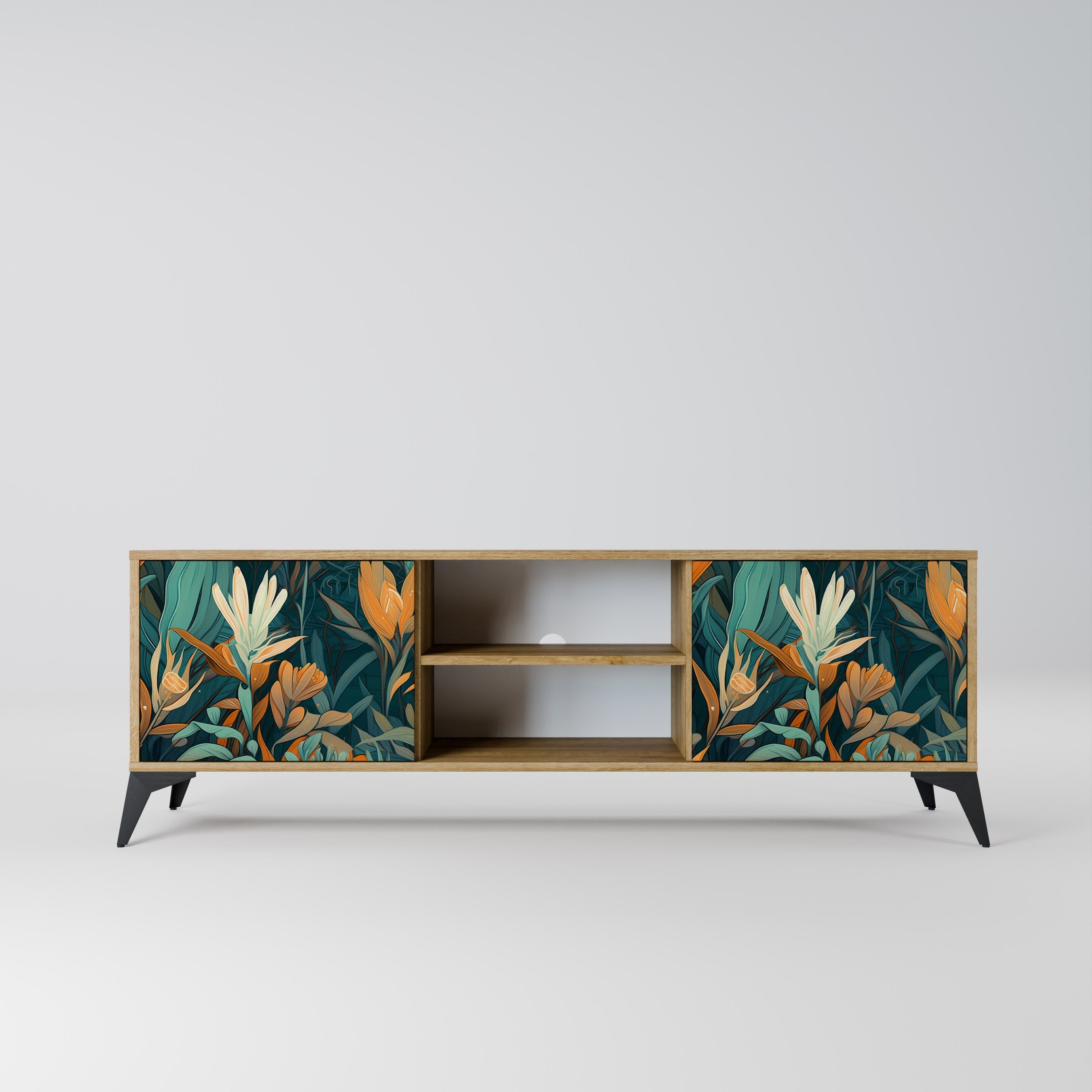 FLORAL SERENITY 2-Door TV Stand in Oak Effect