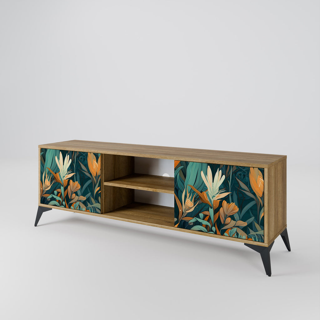 FLORAL SERENITY 2-Door TV Stand in Oak Effect