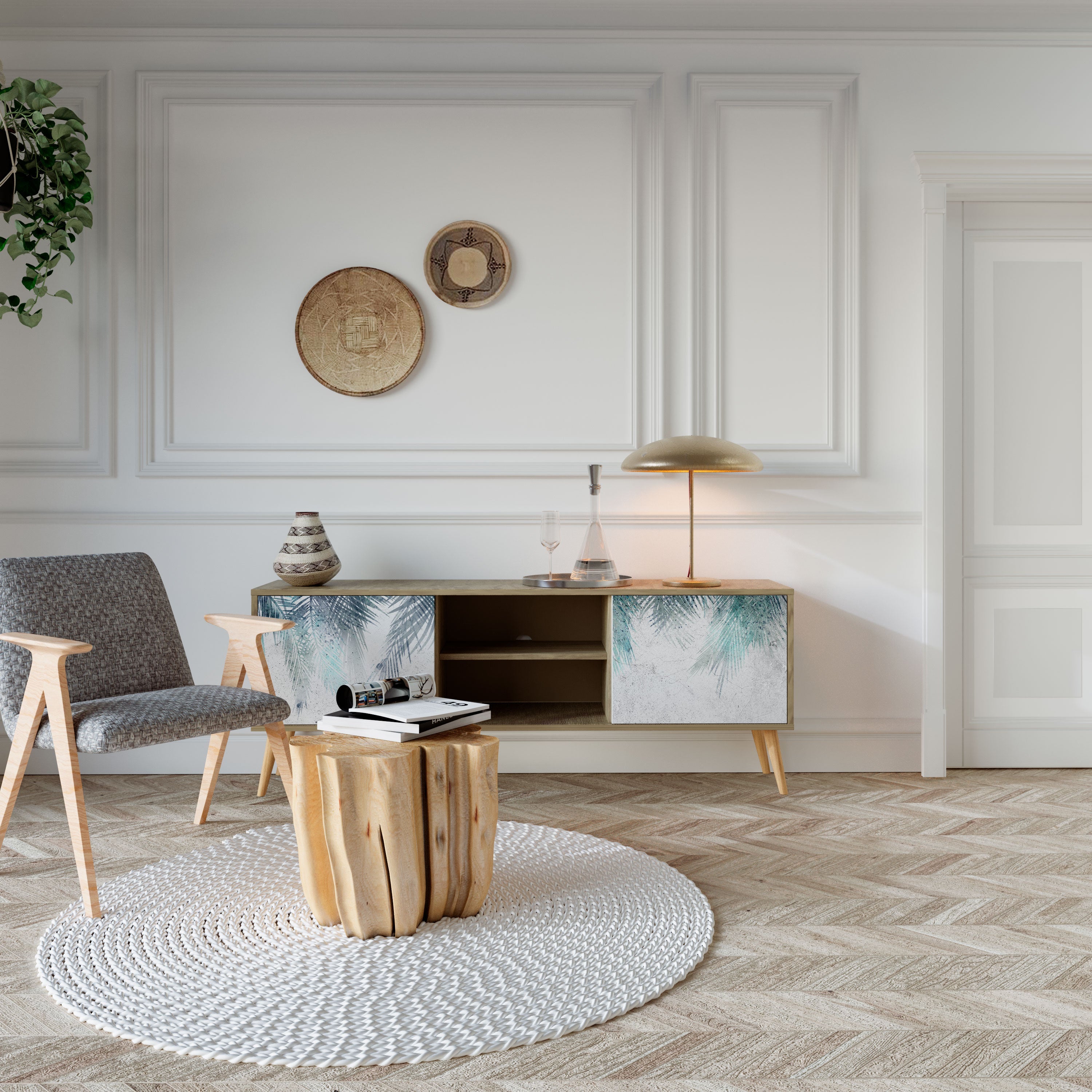 PALM VEIL 2-Door TV Stand in Oak Effect