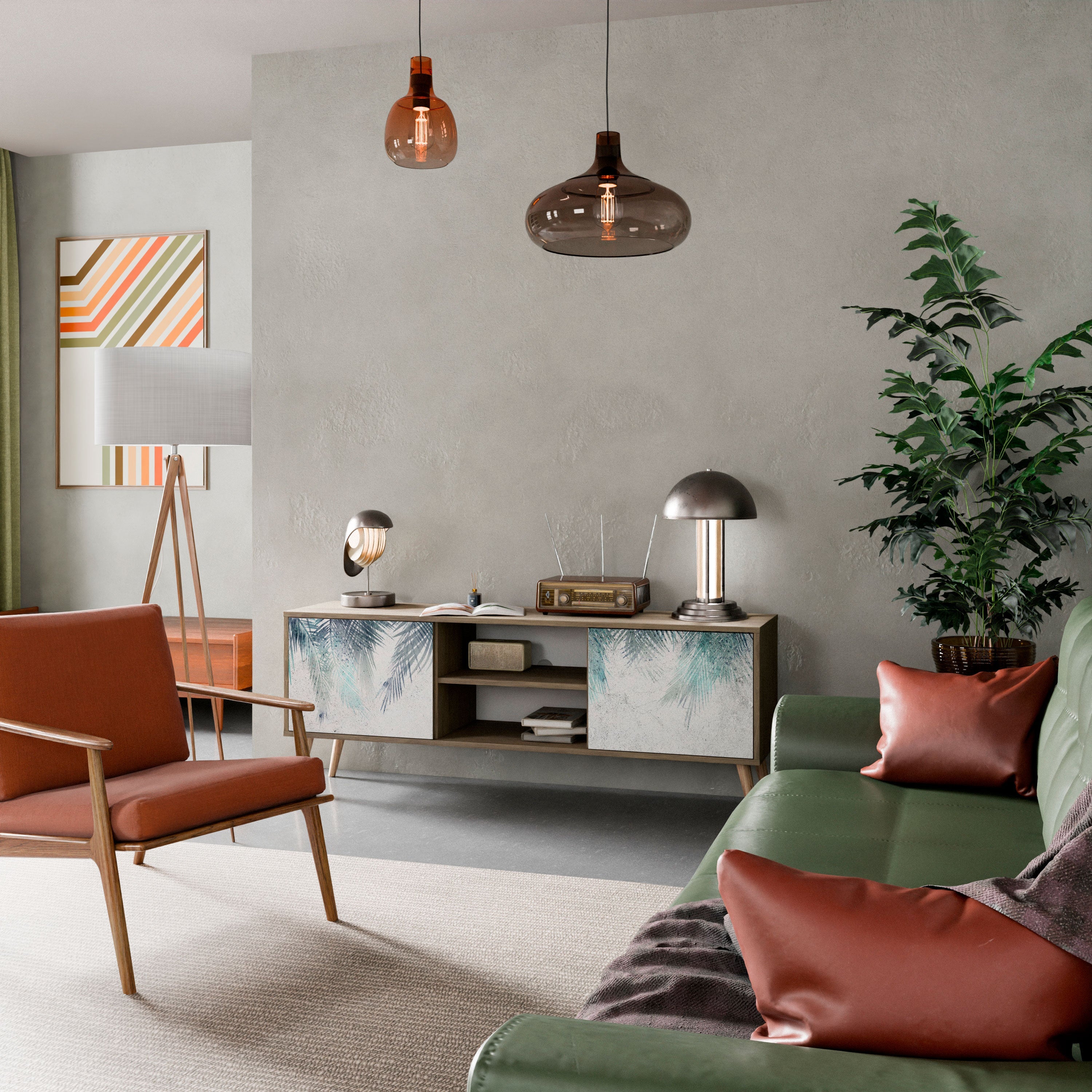 PALM VEIL 2-Door TV Stand in Oak Effect