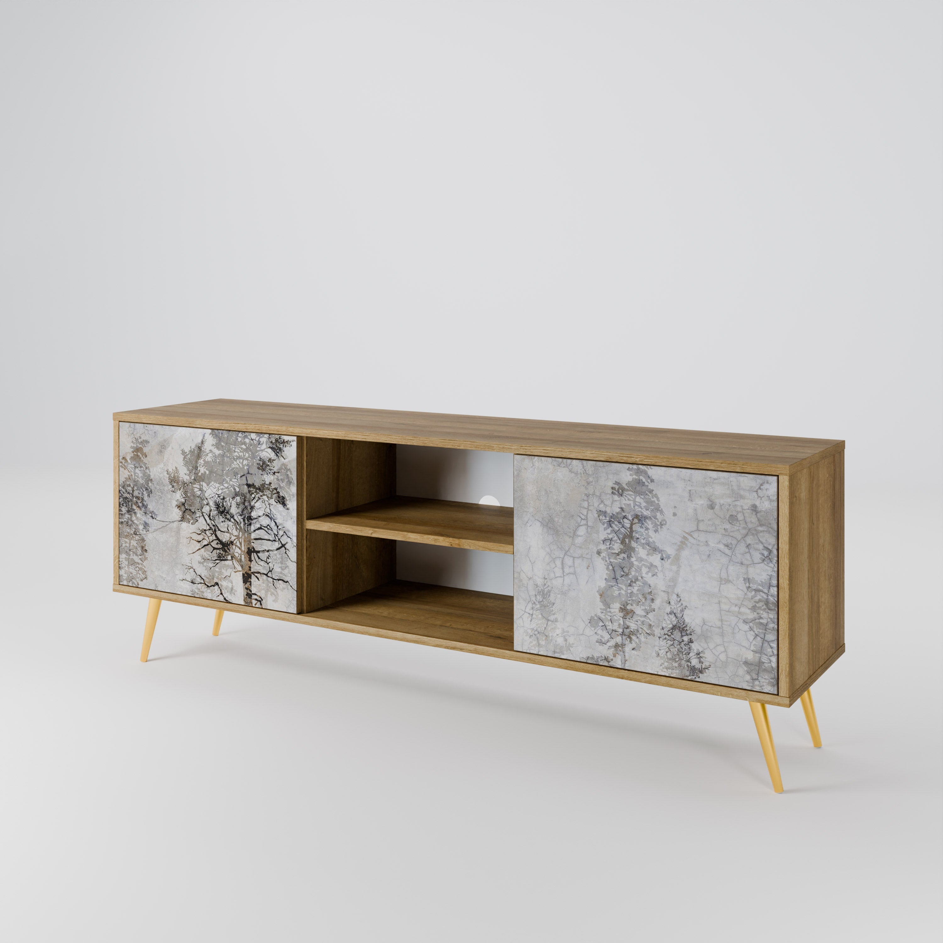 FADE IN THE TREES 2-Door TV Stand in Oak Effect