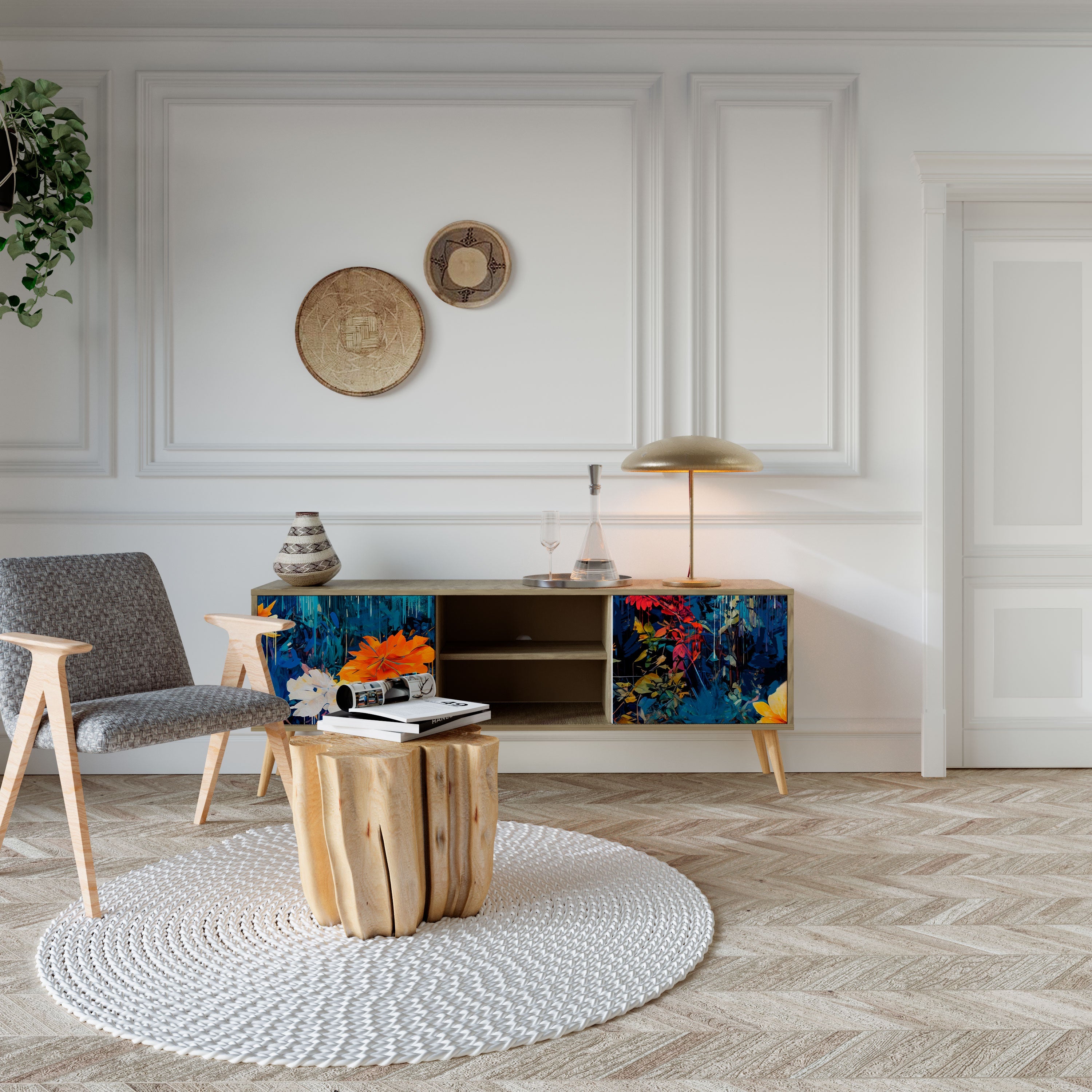 MIDNIGHT BLOSSOM Móvel de TV com 2 Portas em Efeito Carvalho