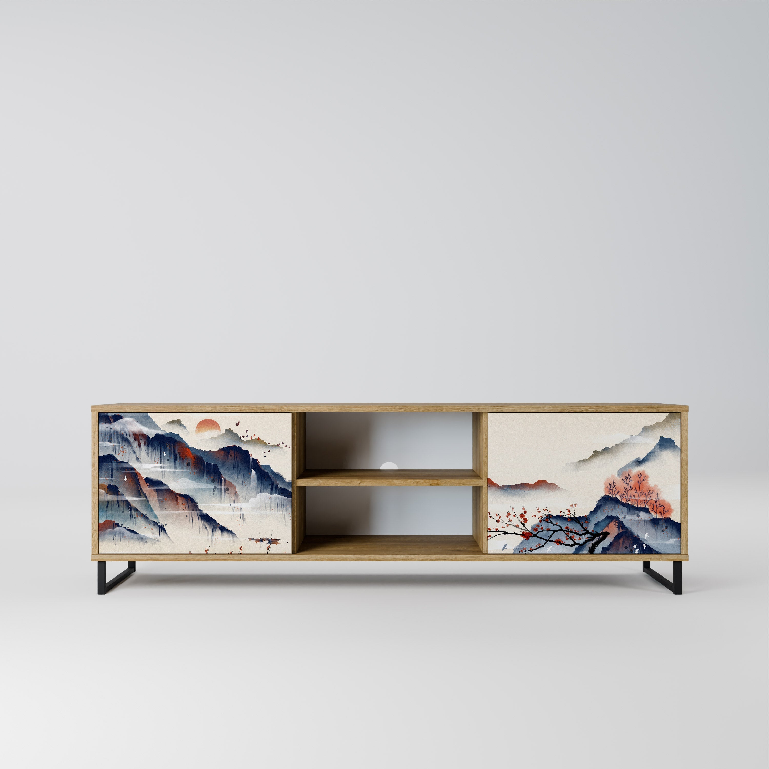 JAPANESE LANDSCAPE 2-Door TV Stand in Oak Effect