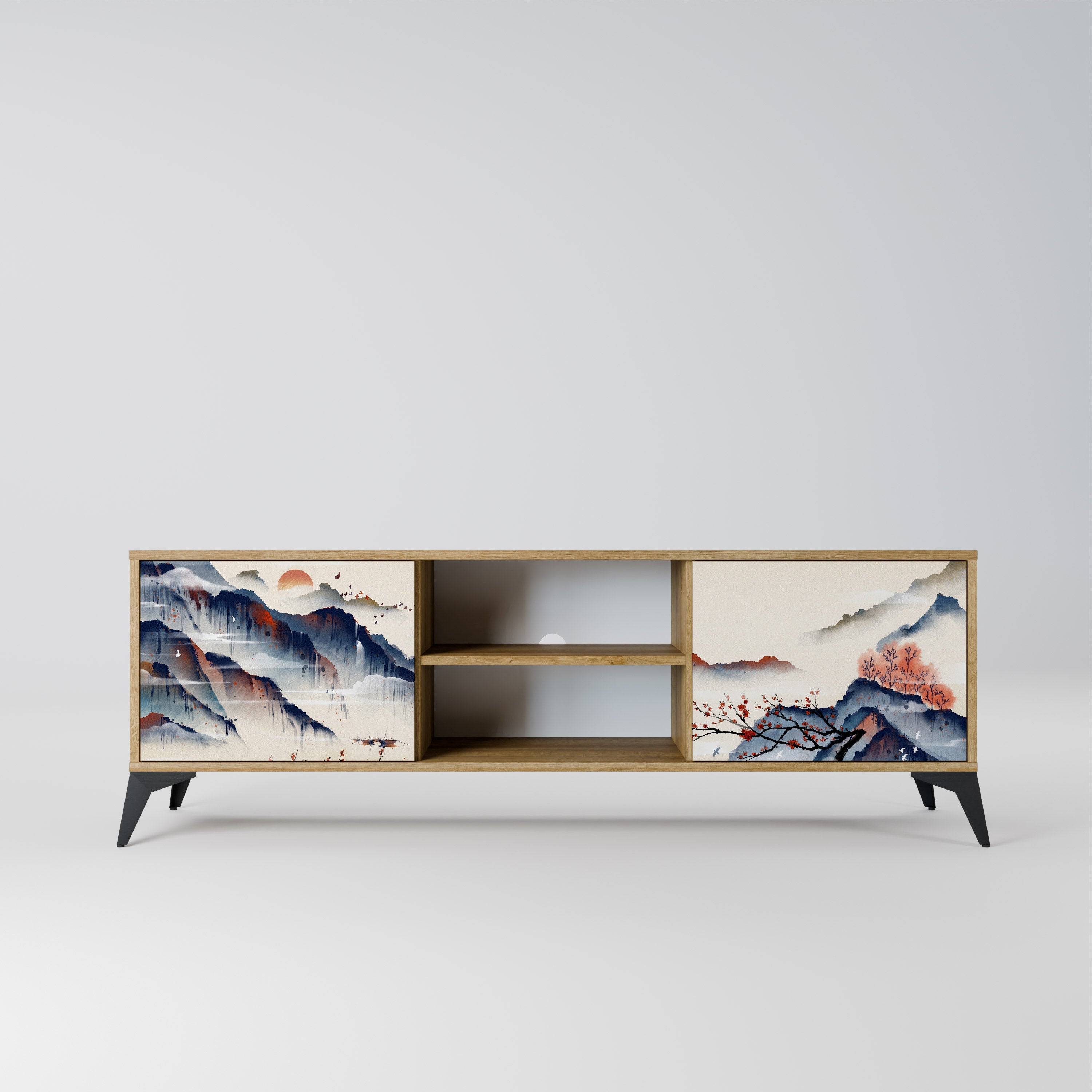 JAPANESE LANDSCAPE 2-Door TV Stand in Oak Effect