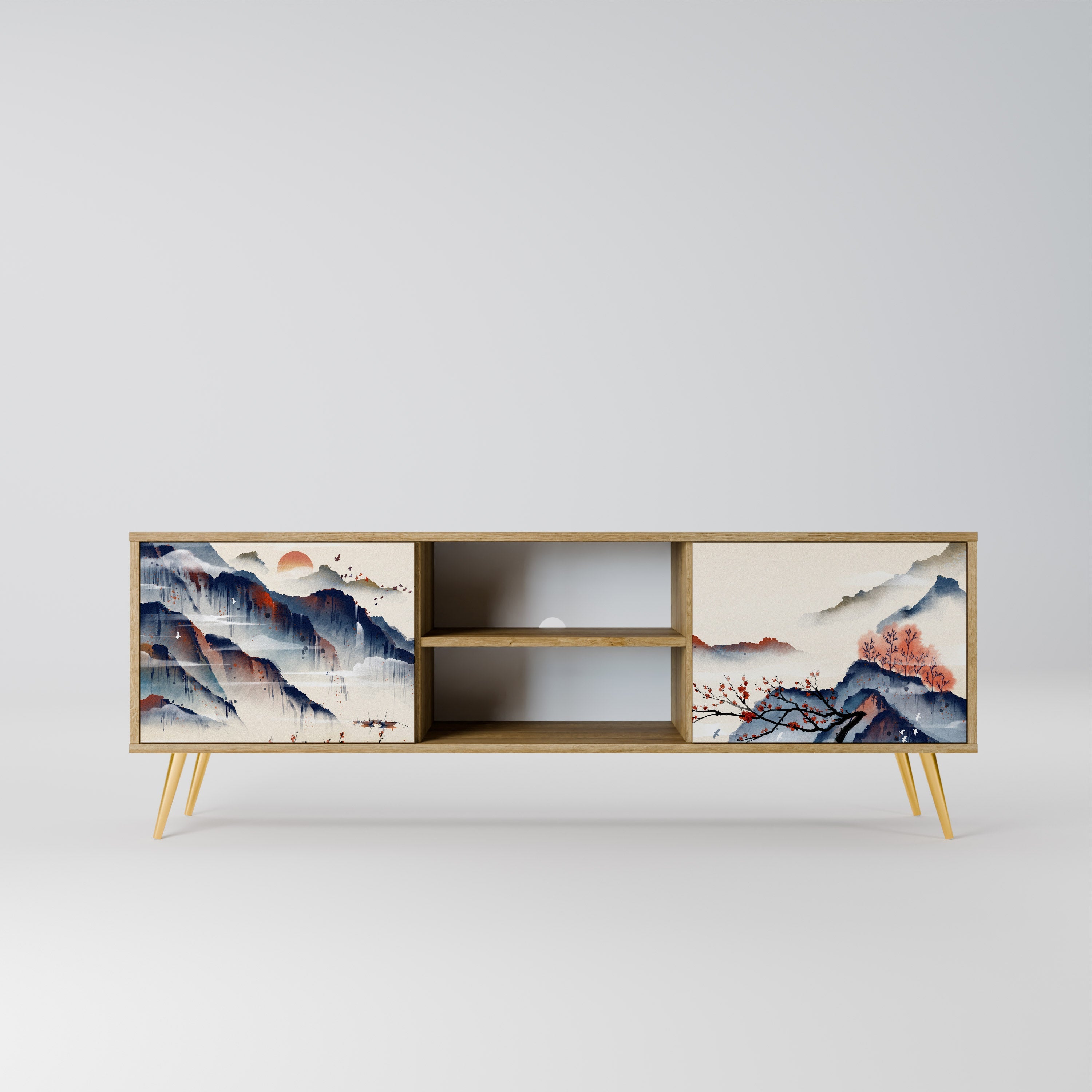 JAPANESE LANDSCAPE 2-Door TV Stand in Oak Effect