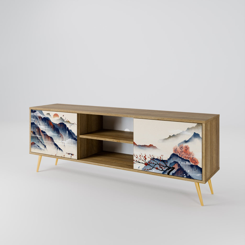 JAPANESE LANDSCAPE 2-Door TV Stand in Oak Effect