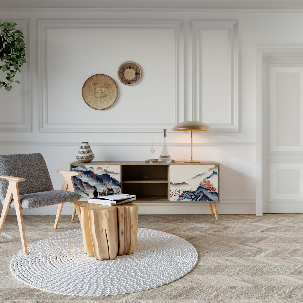 JAPANESE LANDSCAPE 2-Door TV Stand in Oak Effect