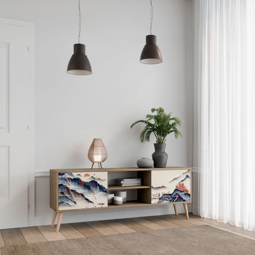 JAPANESE LANDSCAPE 2-Door TV Stand in Oak Effect