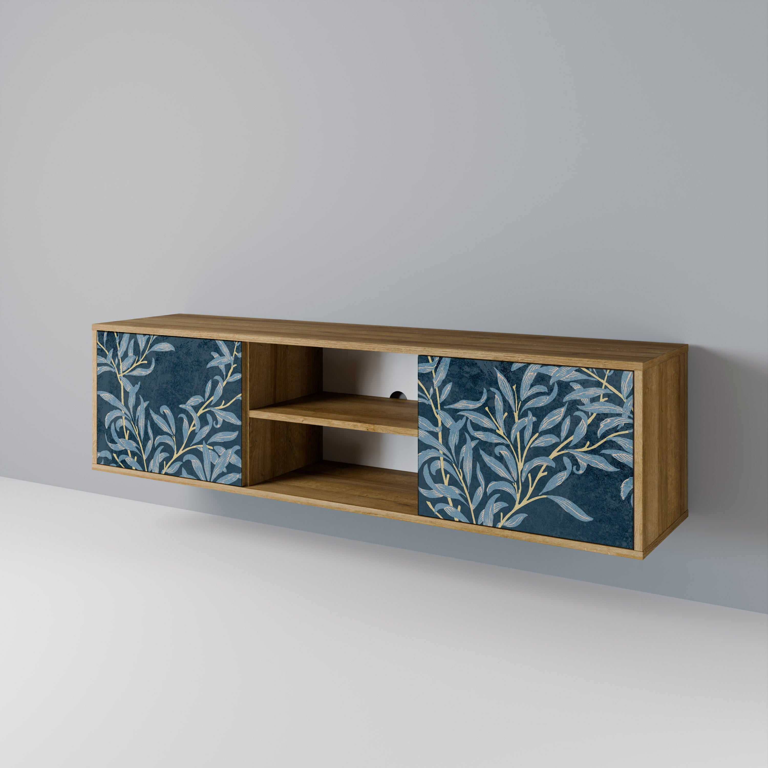 BLUE LEAVES 2-Door TV Stand in Oak Effect