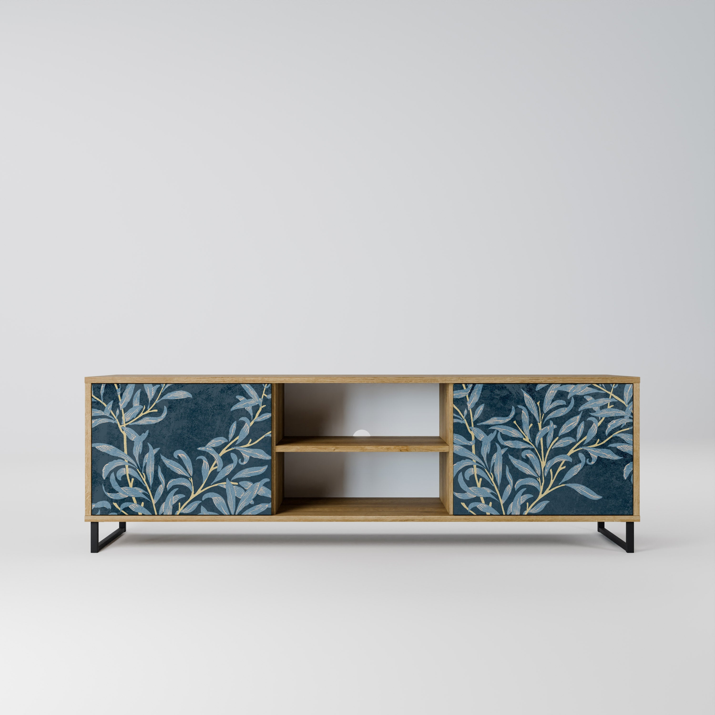 BLUE LEAVES Móvel de TV com 2 Portas em Efeito Carvalho