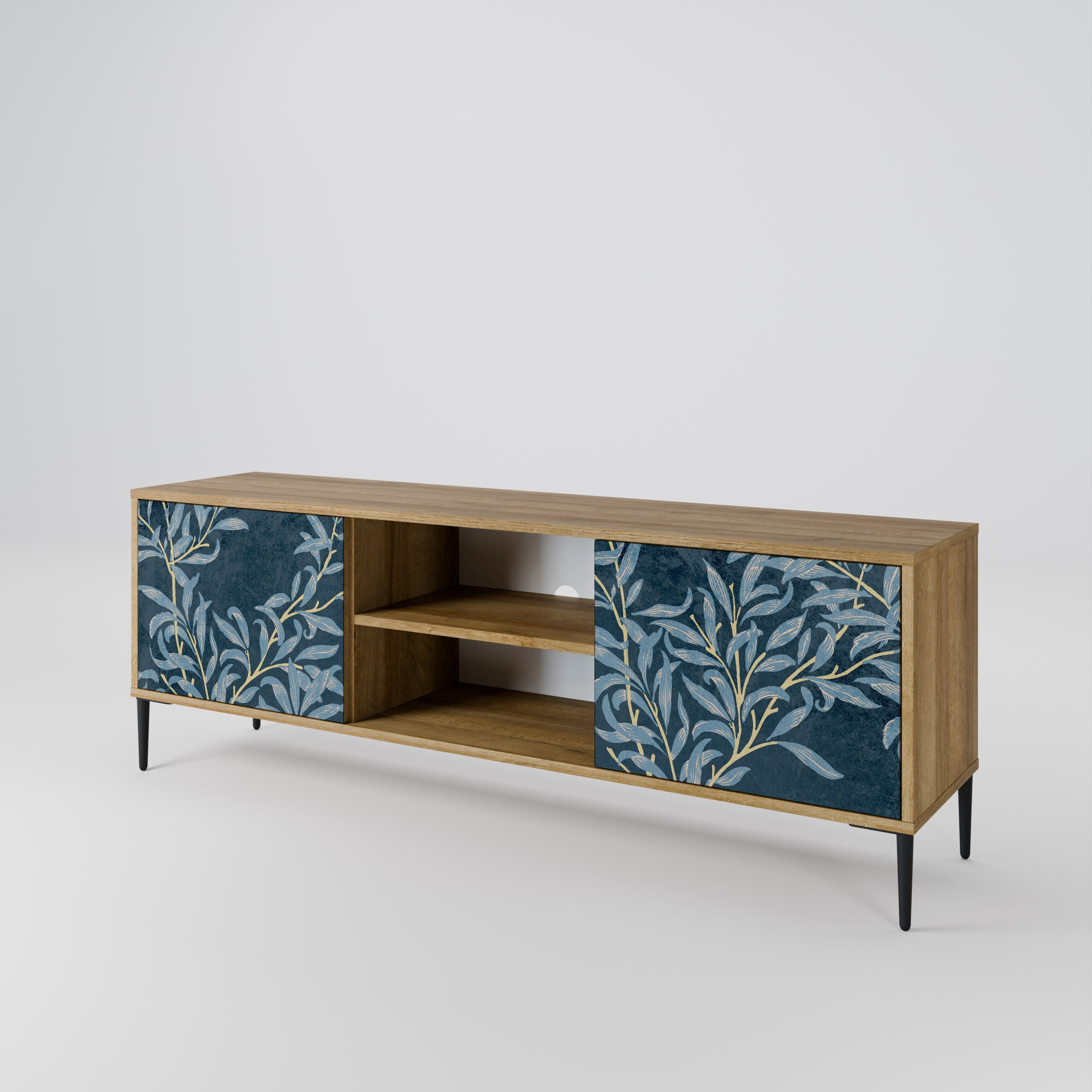 BLUE LEAVES 2-Door TV Stand in Oak Effect