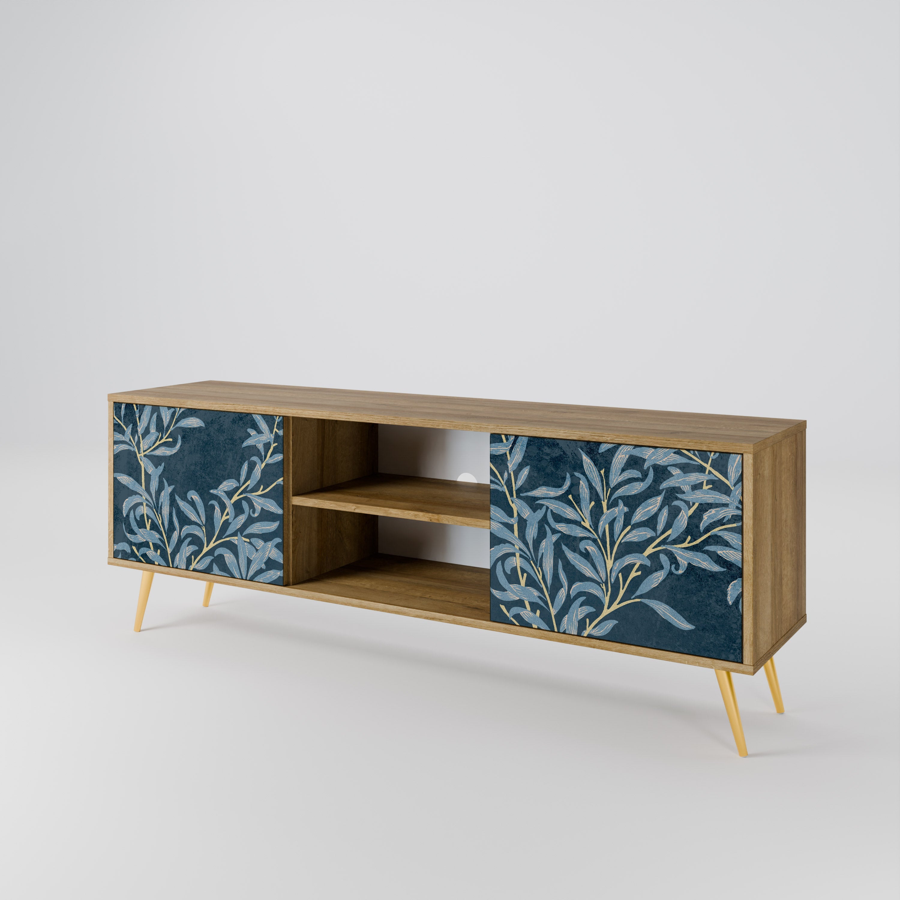 BLUE LEAVES 2-Door TV Stand in Oak Effect