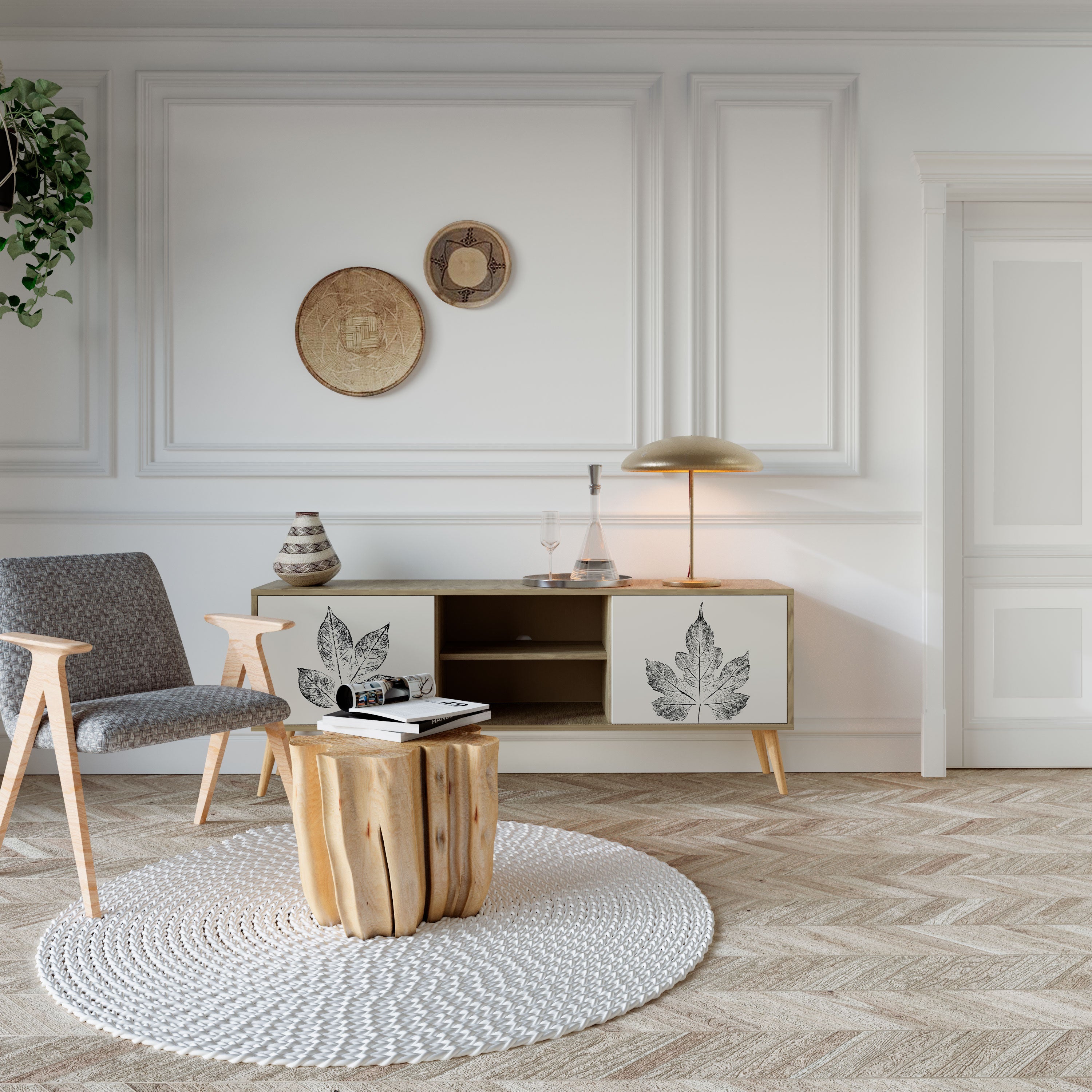 LEAFY STAMPS Móvel de TV com 2 Portas em Efeito Carvalho