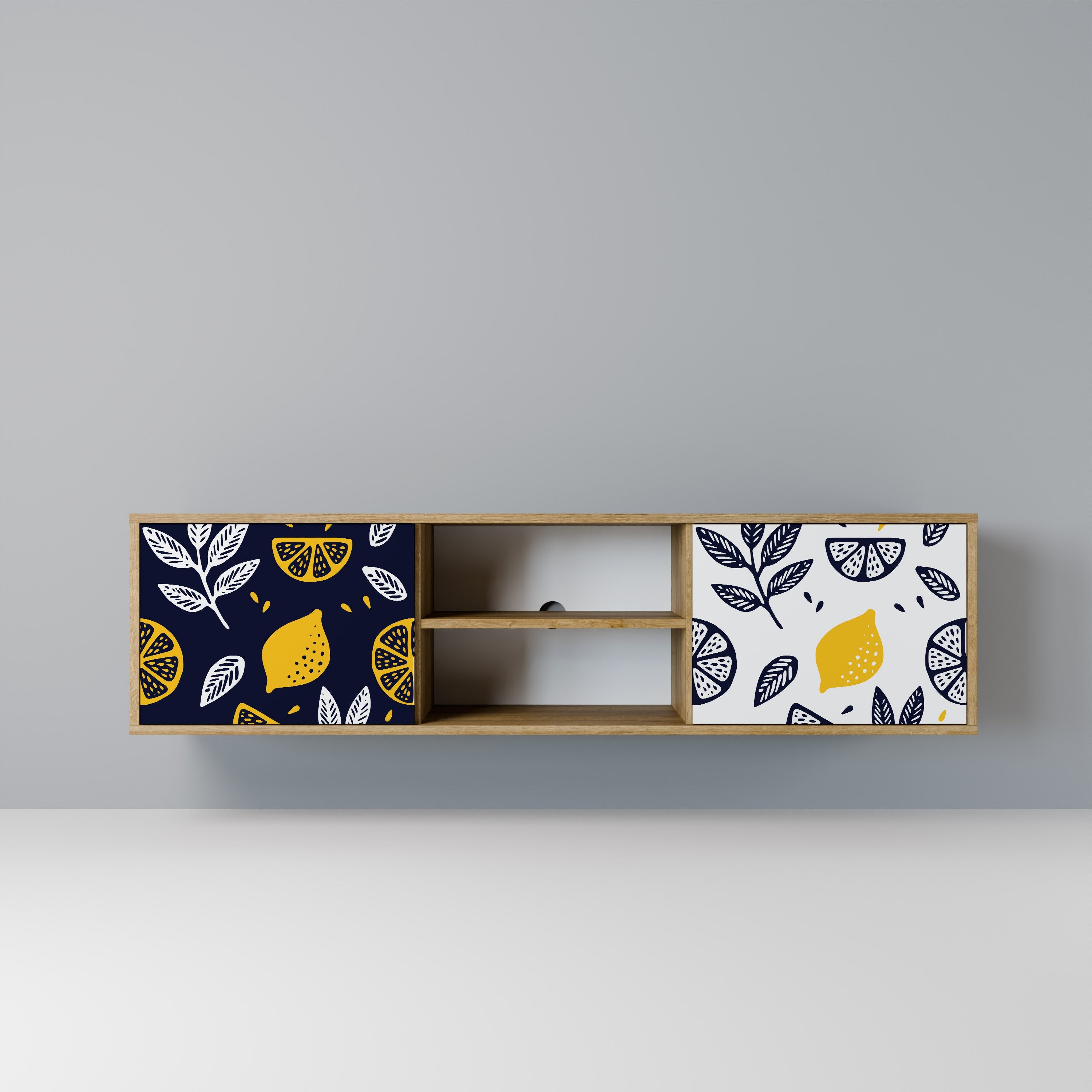 CITRUS BLACK AND WHITE Móvel de TV com 2 Portas em Efeito Carvalho