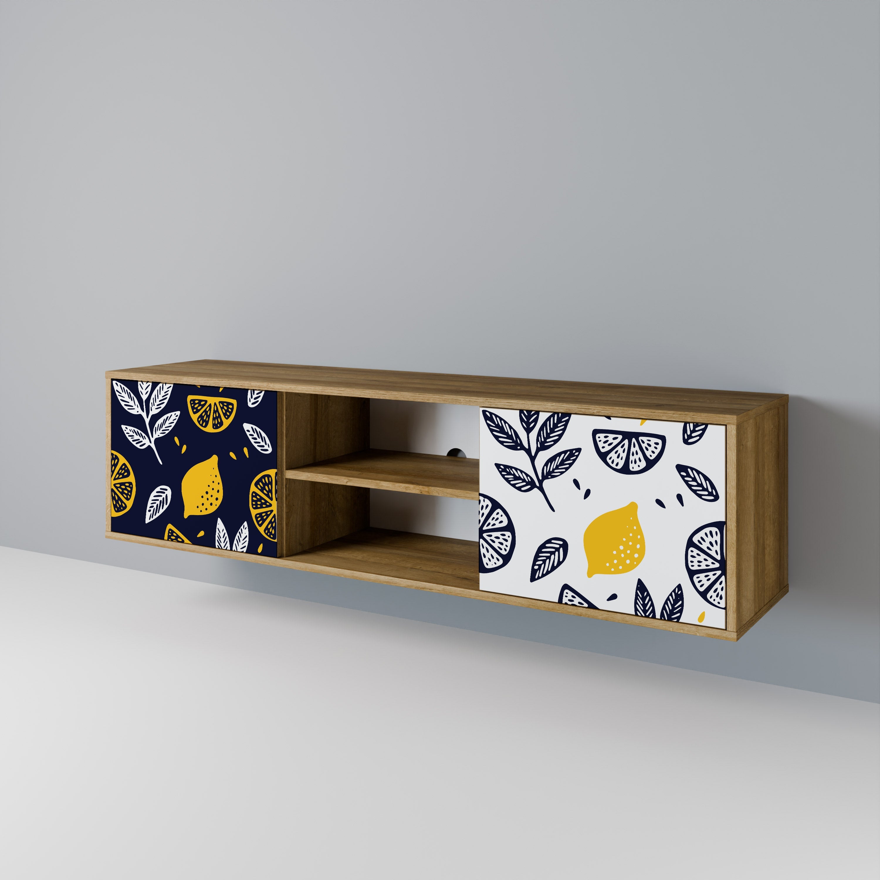 CITRUS BLACK AND WHITE Móvel de TV com 2 Portas em Efeito Carvalho