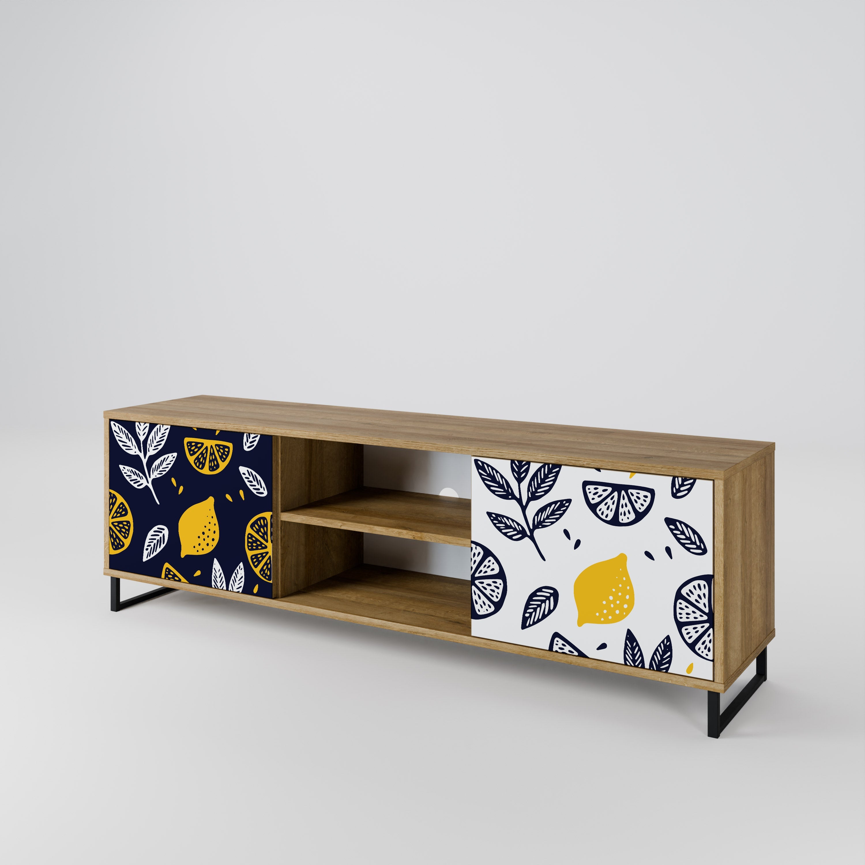 CITRUS BLACK AND WHITE Móvel de TV com 2 Portas em Efeito Carvalho