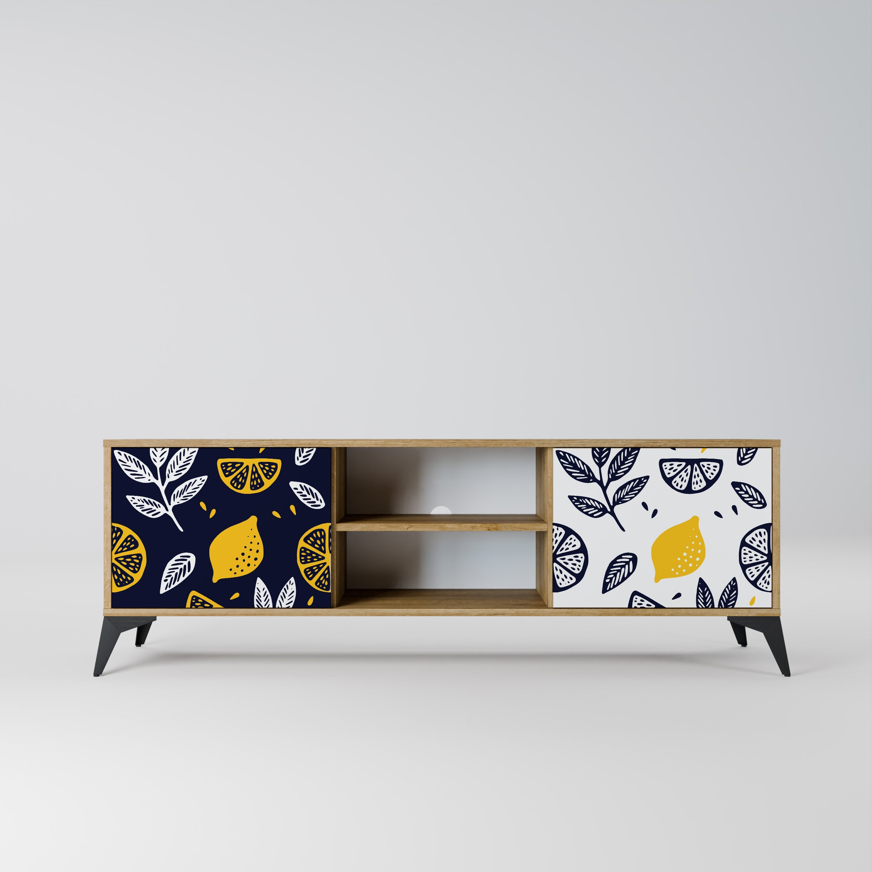 CITRUS BLACK AND WHITE Móvel de TV com 2 Portas em Efeito Carvalho