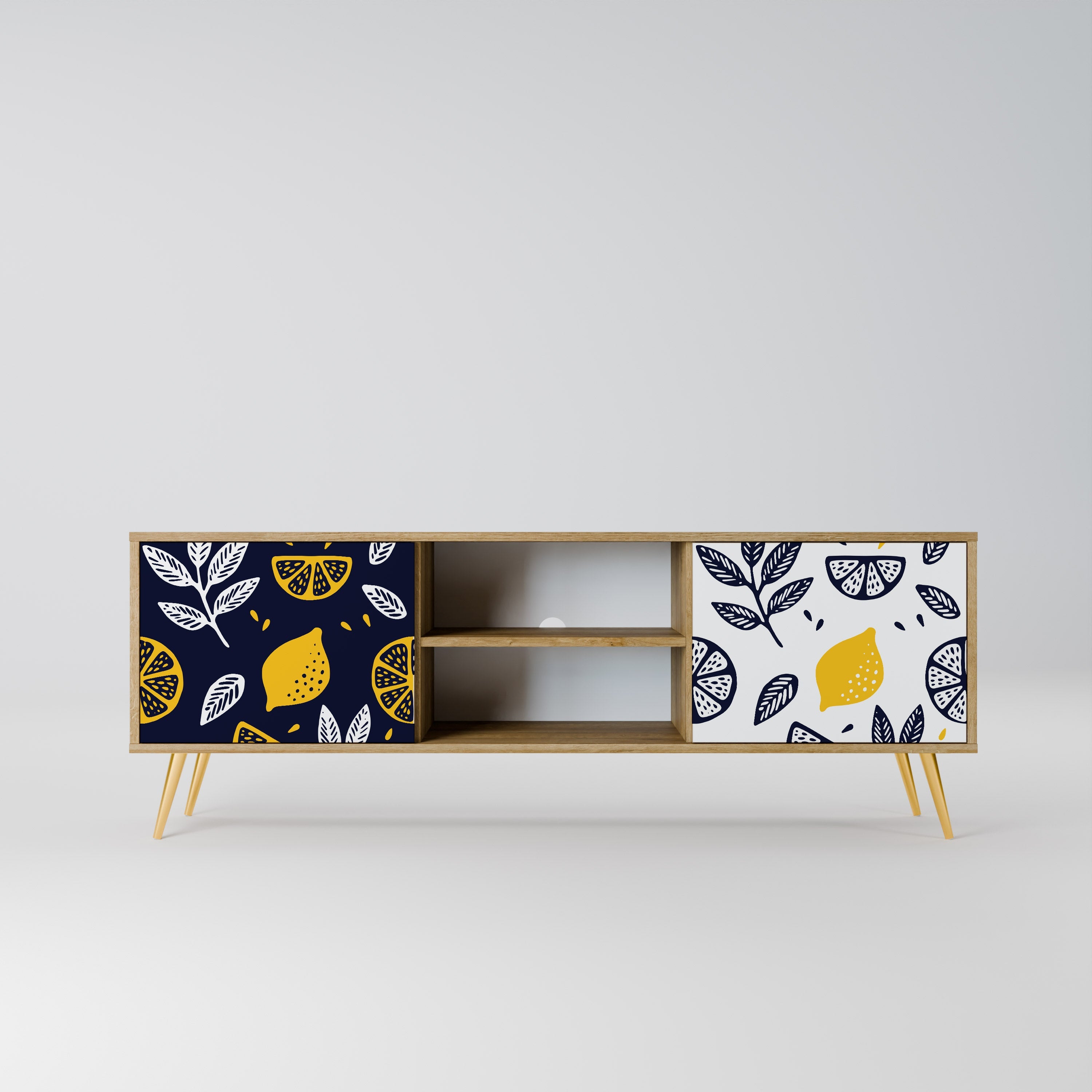 CITRUS BLACK AND WHITE Móvel de TV com 2 Portas em Efeito Carvalho