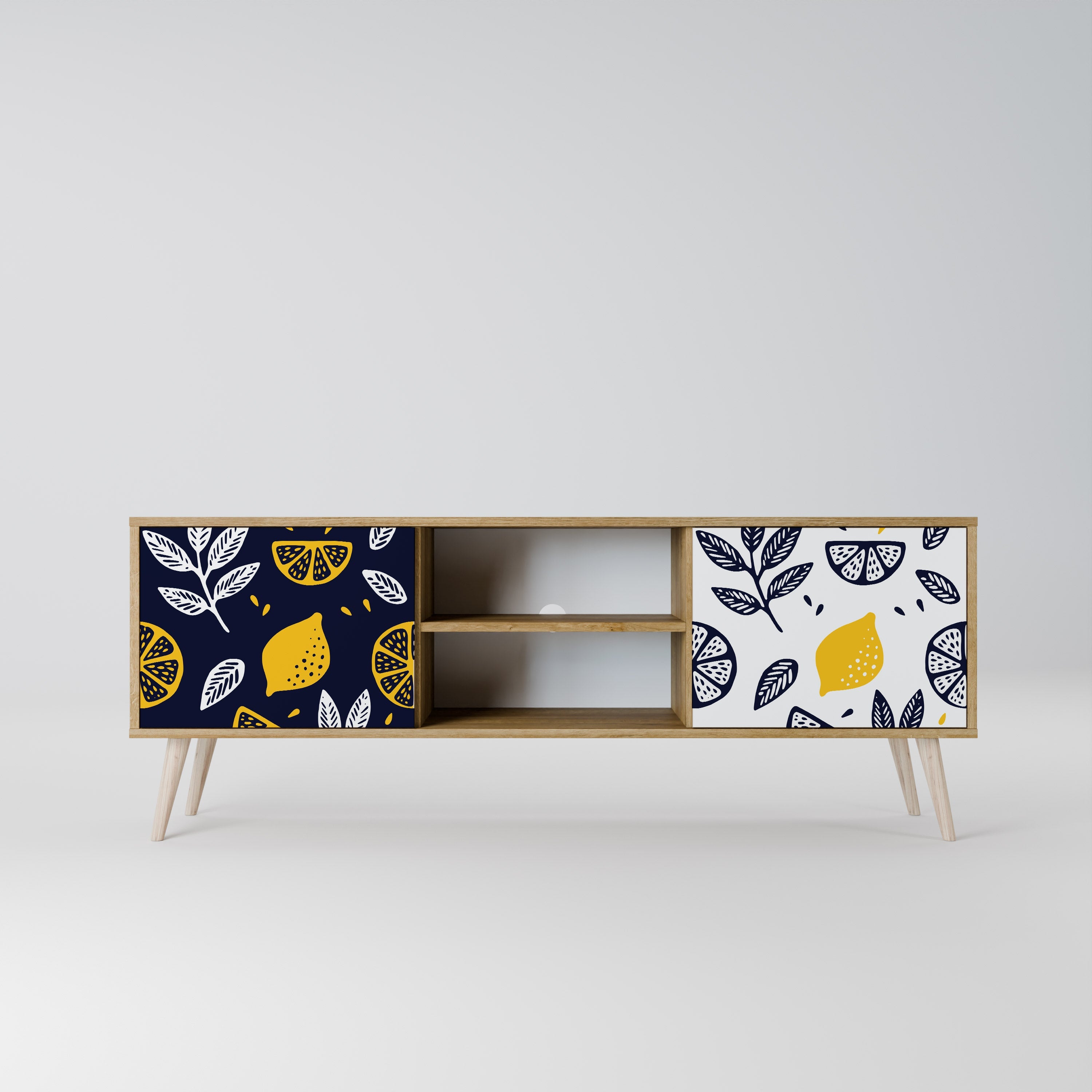 CITRUS BLACK AND WHITE Móvel de TV com 2 Portas em Efeito Carvalho