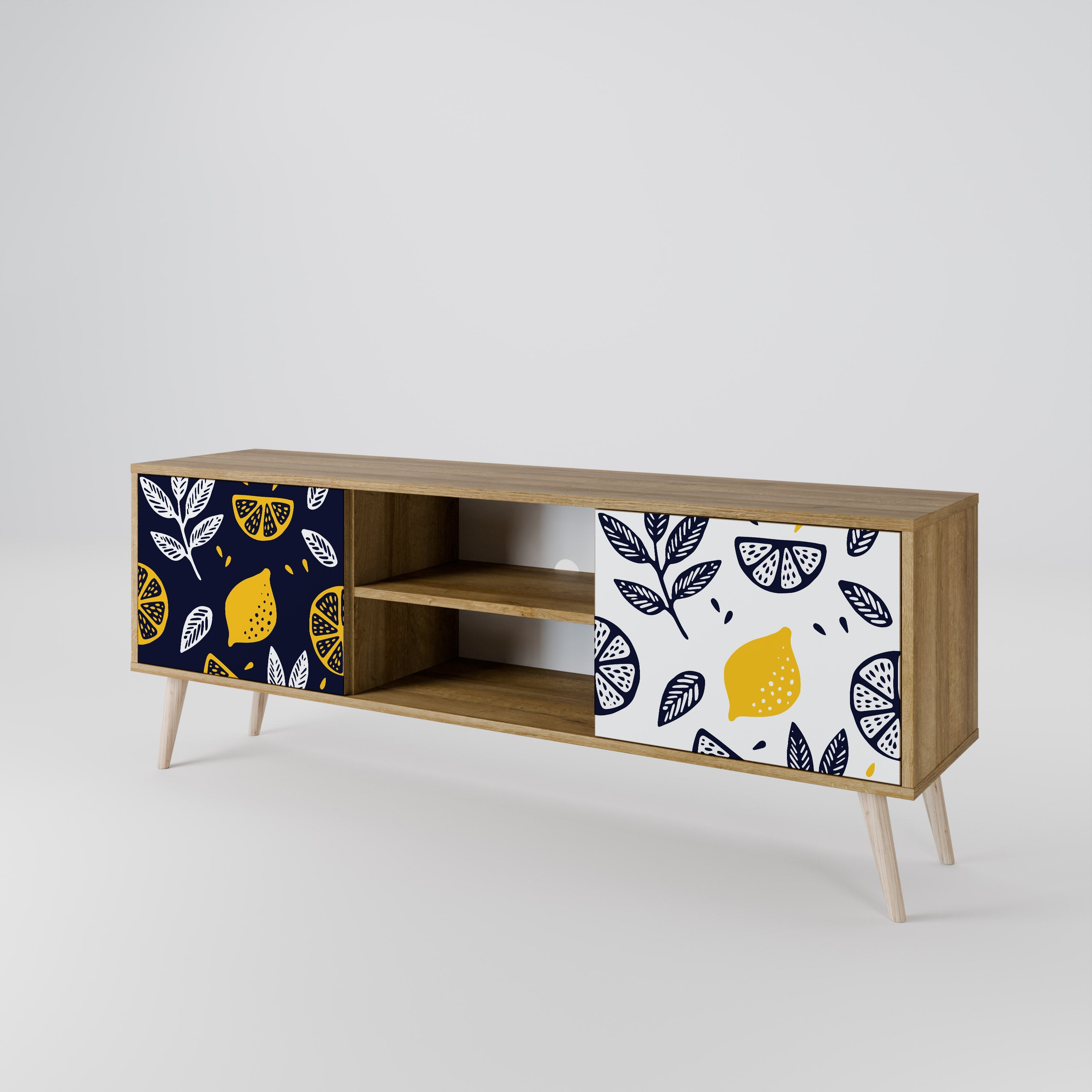 CITRUS BLACK AND WHITE Móvel de TV com 2 Portas em Efeito Carvalho