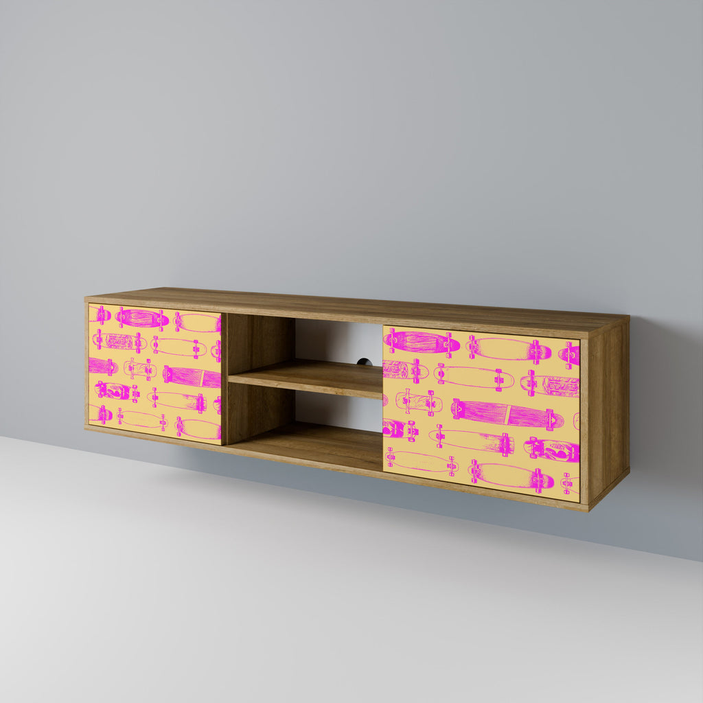SKATEBOARD ARTISTRY 2-Door TV Stand in Oak Effect