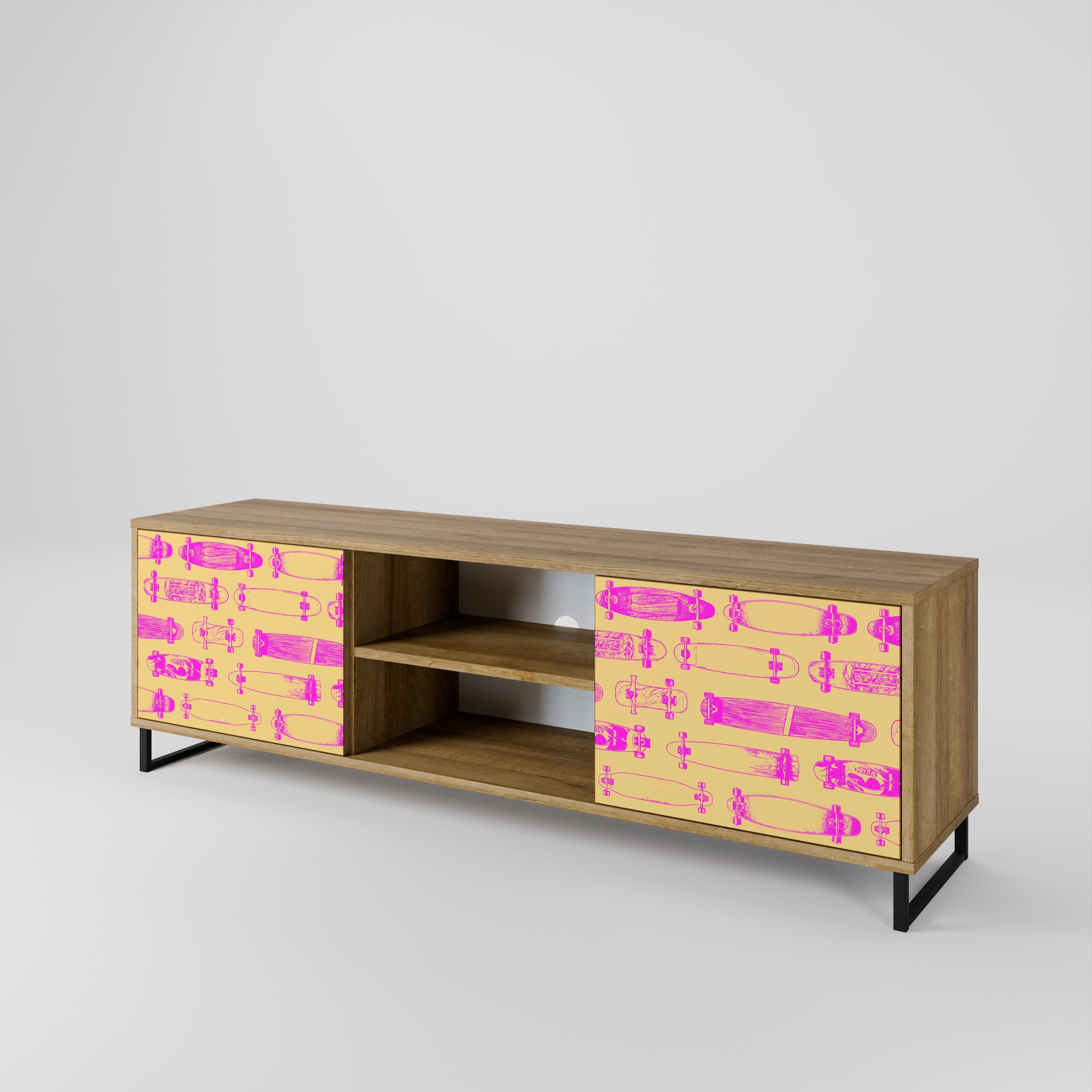 SKATEBOARD ARTISTRY 2-Door TV Stand in Oak Effect