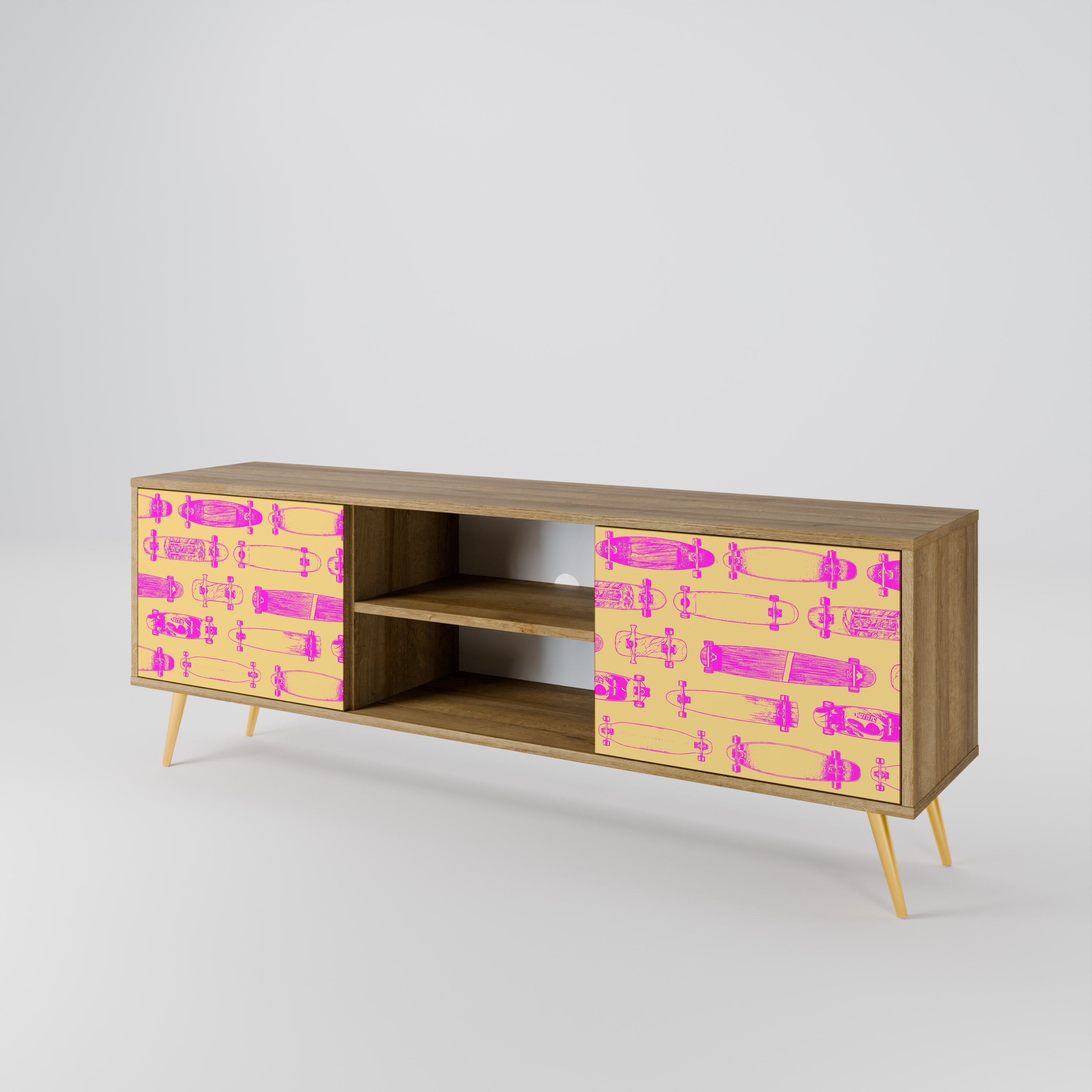 SKATEBOARD ARTISTRY 2-Door TV Stand in Oak Effect