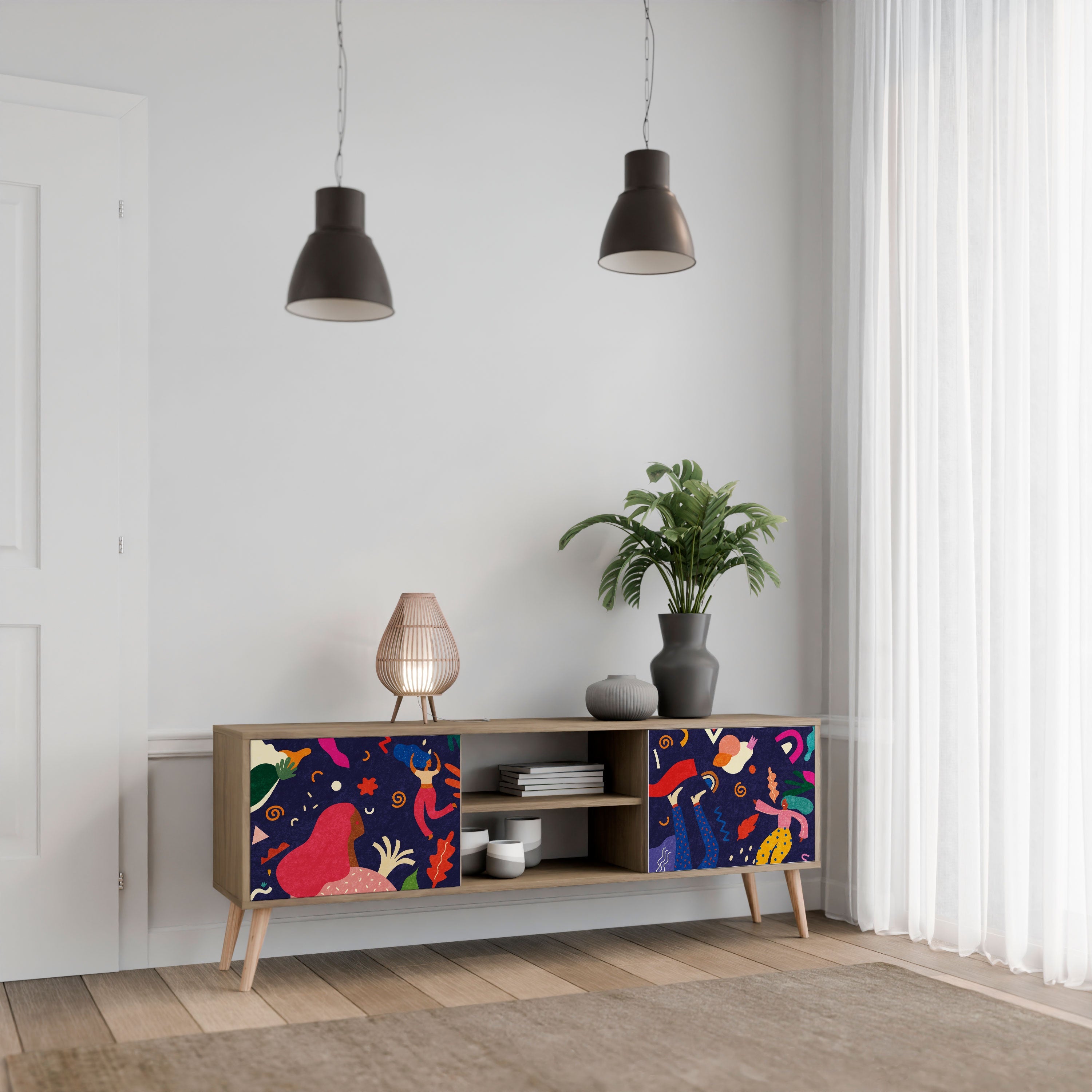 FESTIVE PLEASURES Móvel de TV com 2 Portas em Efeito Carvalho